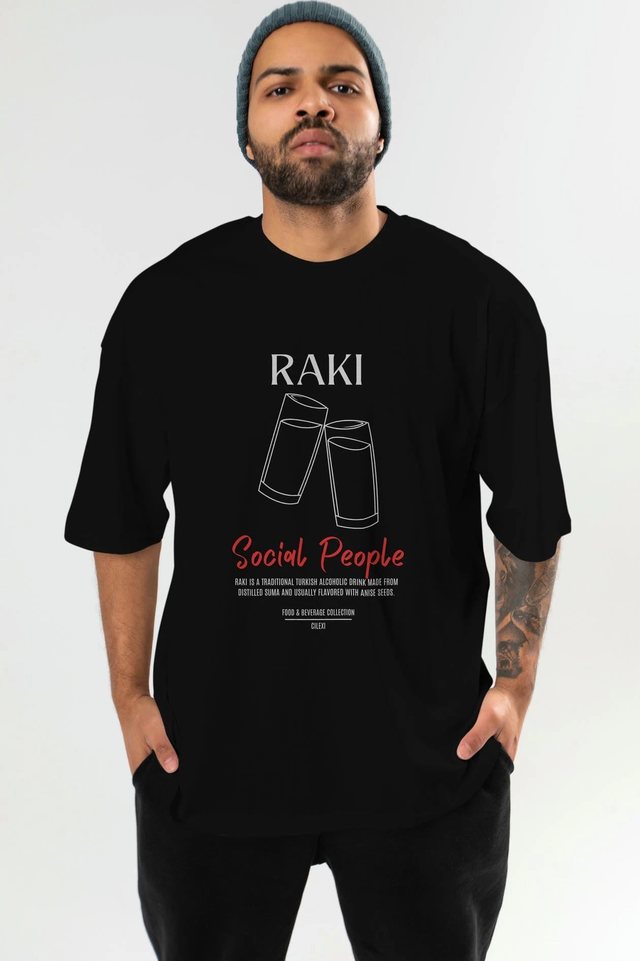 Rakı Kokteyl Serisi ön Baskılı Oversize t-shirt Erkek Kadın %100 Pamuk Bisiklet Yaka tişort