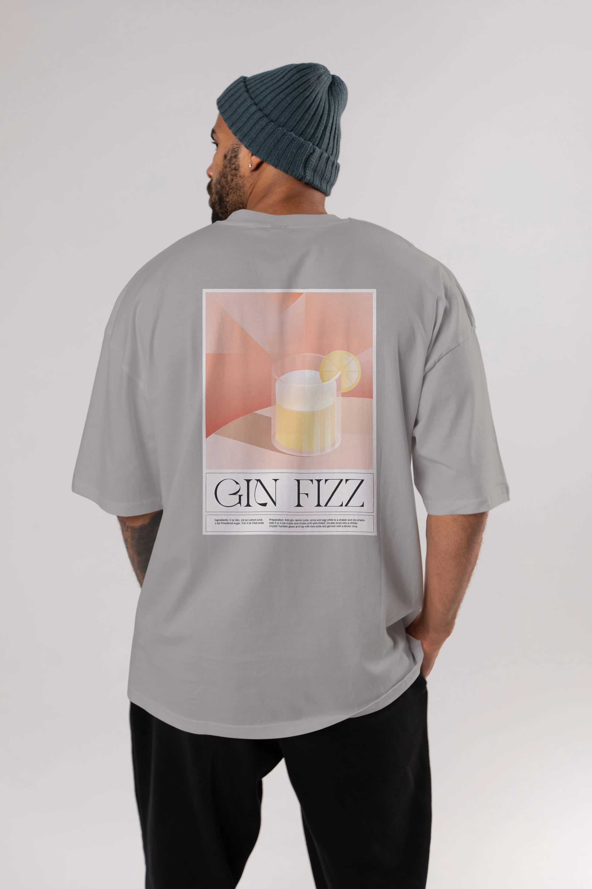 Gin Fizz Arka Baskılı Oversize t-shirt Erkek Kadın Unisex %100 Pamuk Bisiklet Yaka tişort