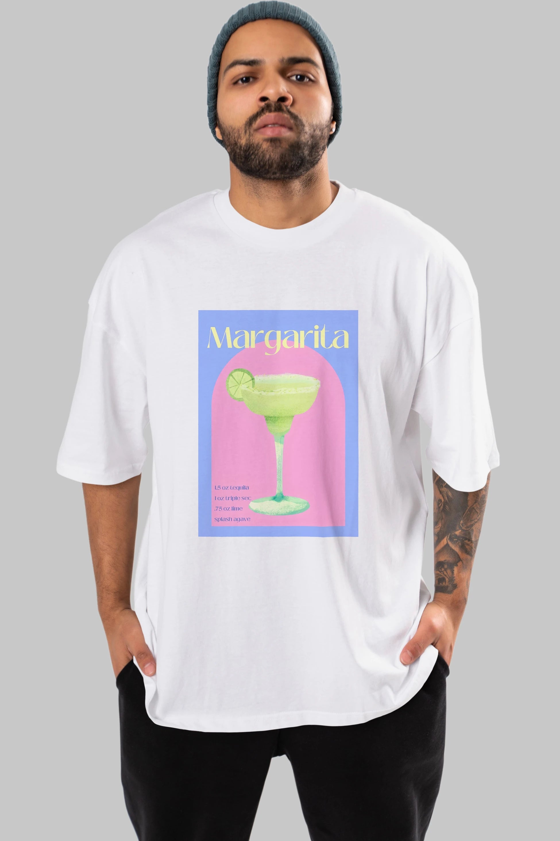 Margarita 6 Ön Baskılı Oversize t-shirt Erkek Kadın Unisex %100 Pamuk Bisiklet Yaka tişort