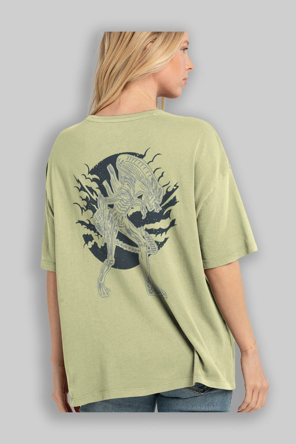 Xenomorph Arka Baskılı Oversize t-shirt Erkek Kadın Unisex %100 Pamuk