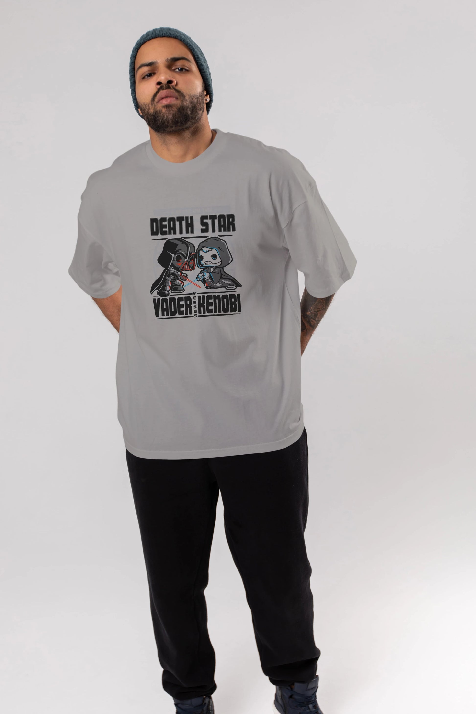 Vader Kenobi Ön Baskılı Oversize t-shirt Erkek Kadın Unisex %100 Pamuk Bisiklet Yaka tişort