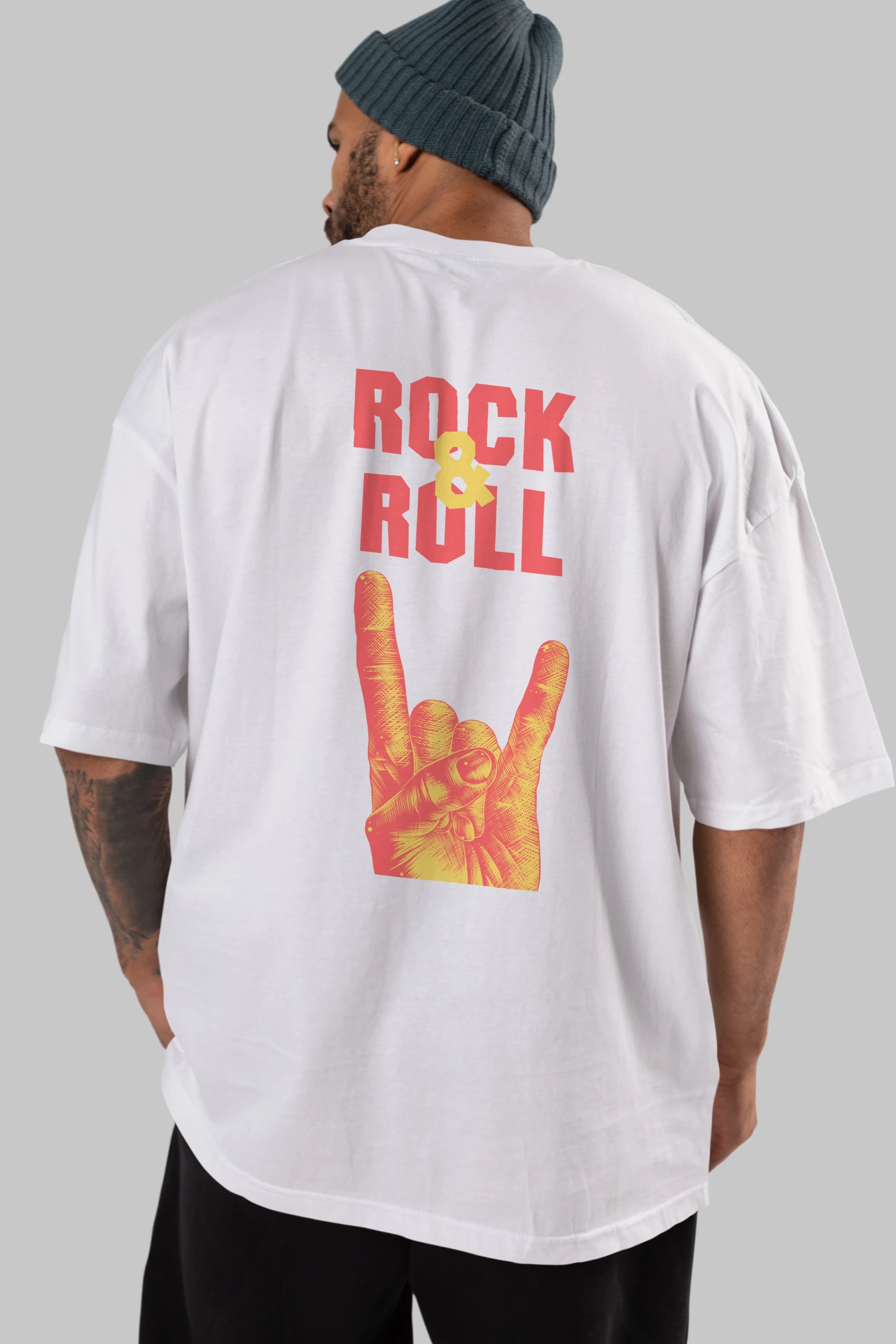 Rock & Roll Yazılı Arka Baskılı Oversize t-shirt Erkek Kadın Unisex