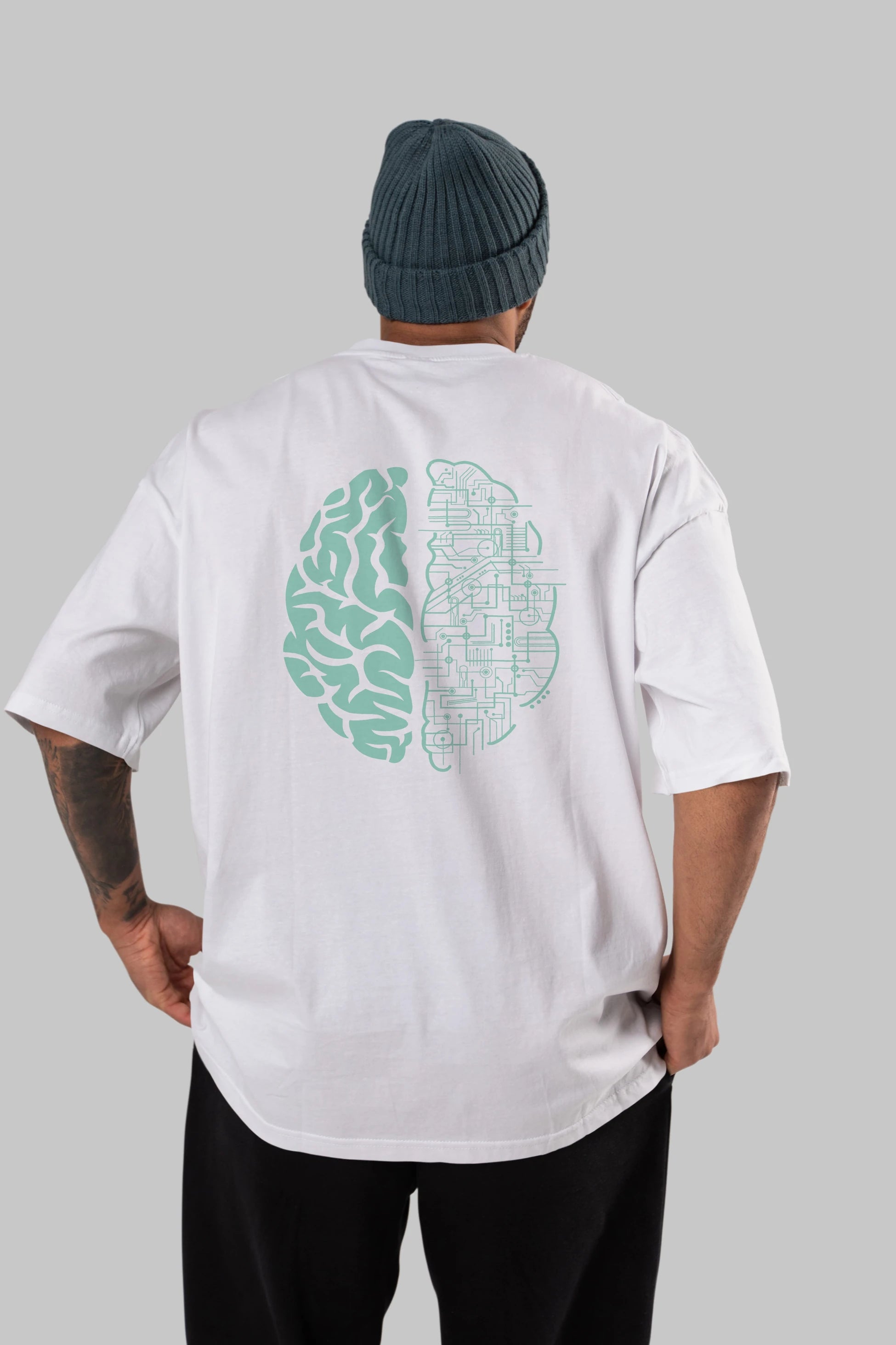 Electric Brain Arka Baskılı Oversize t-shirt %100 pamuk Erkek Kadın Unisex