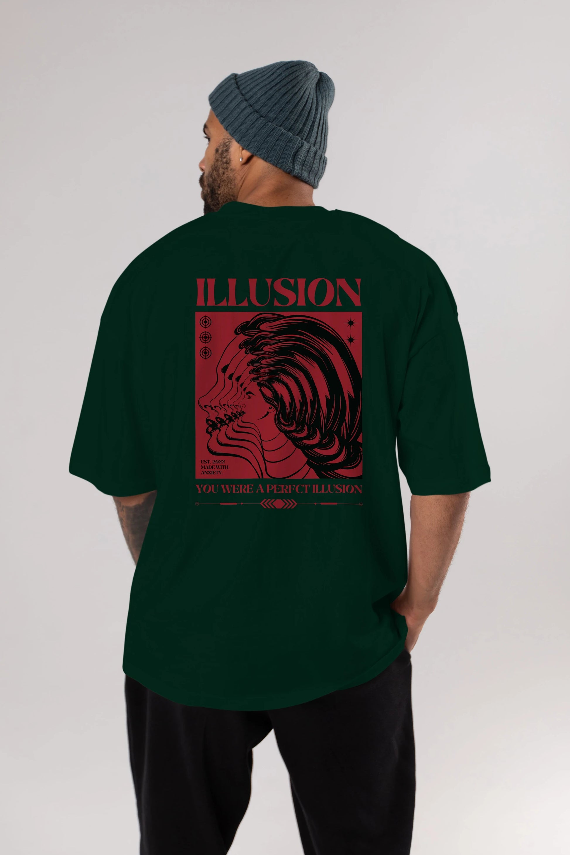 Illusion Streetwear Arka Baskılı Oversize t-shirt Erkek Kadın Unisex