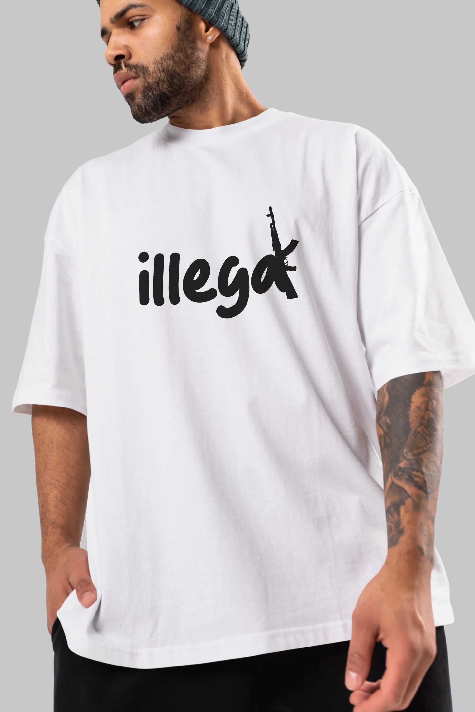 illegal Ön Baskılı Oversize t-shirt %100 pamuk Erkek Kadın Unisex