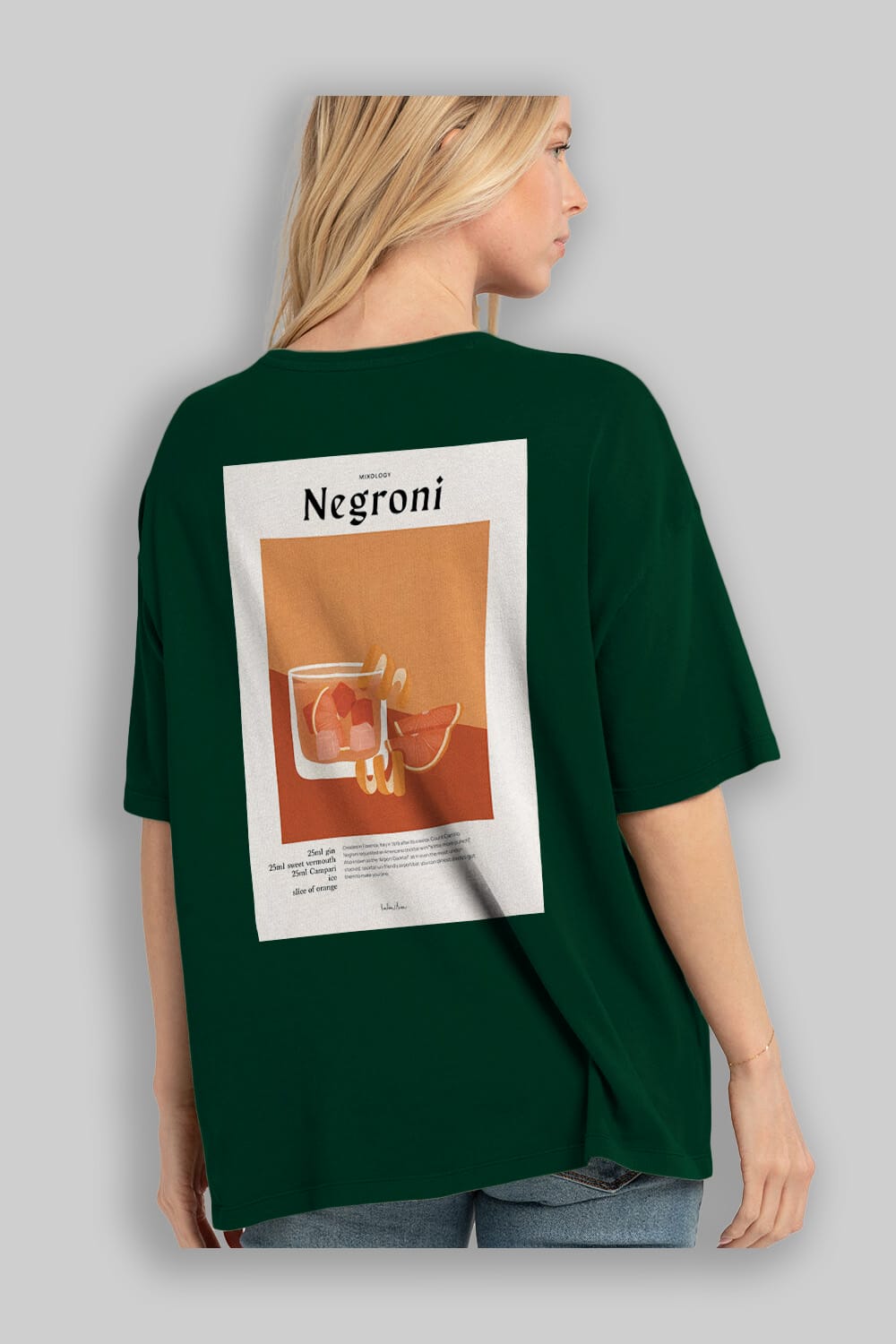 Mixology Negroni Arka Baskılı Oversize t-shirt Erkek Kadın Unisex %100 Pamuk Bisiklet Yaka tişort