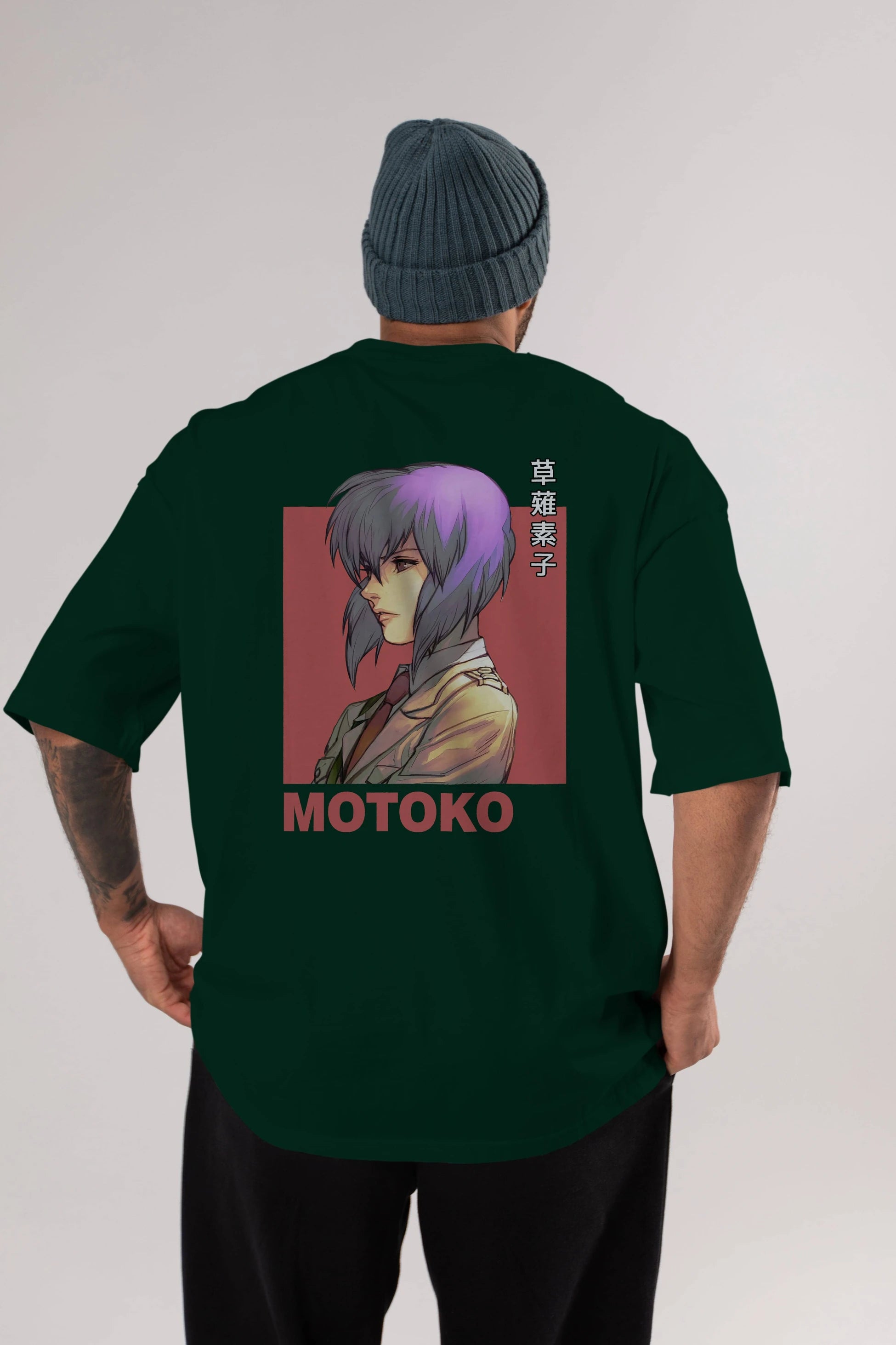 Motoko Kusanagi 12 Anime Arka Baskılı Oversize t-shirt Erkek Kadın Unisex