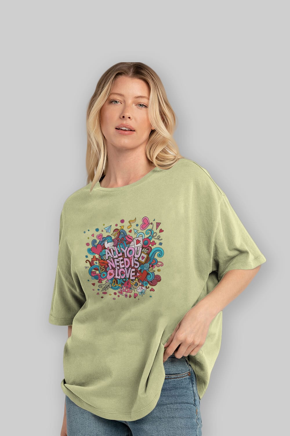Cute Fun Colorful Heart Art Love Ön Baskılı Oversize t-shirt Erkek Kadın Unisex