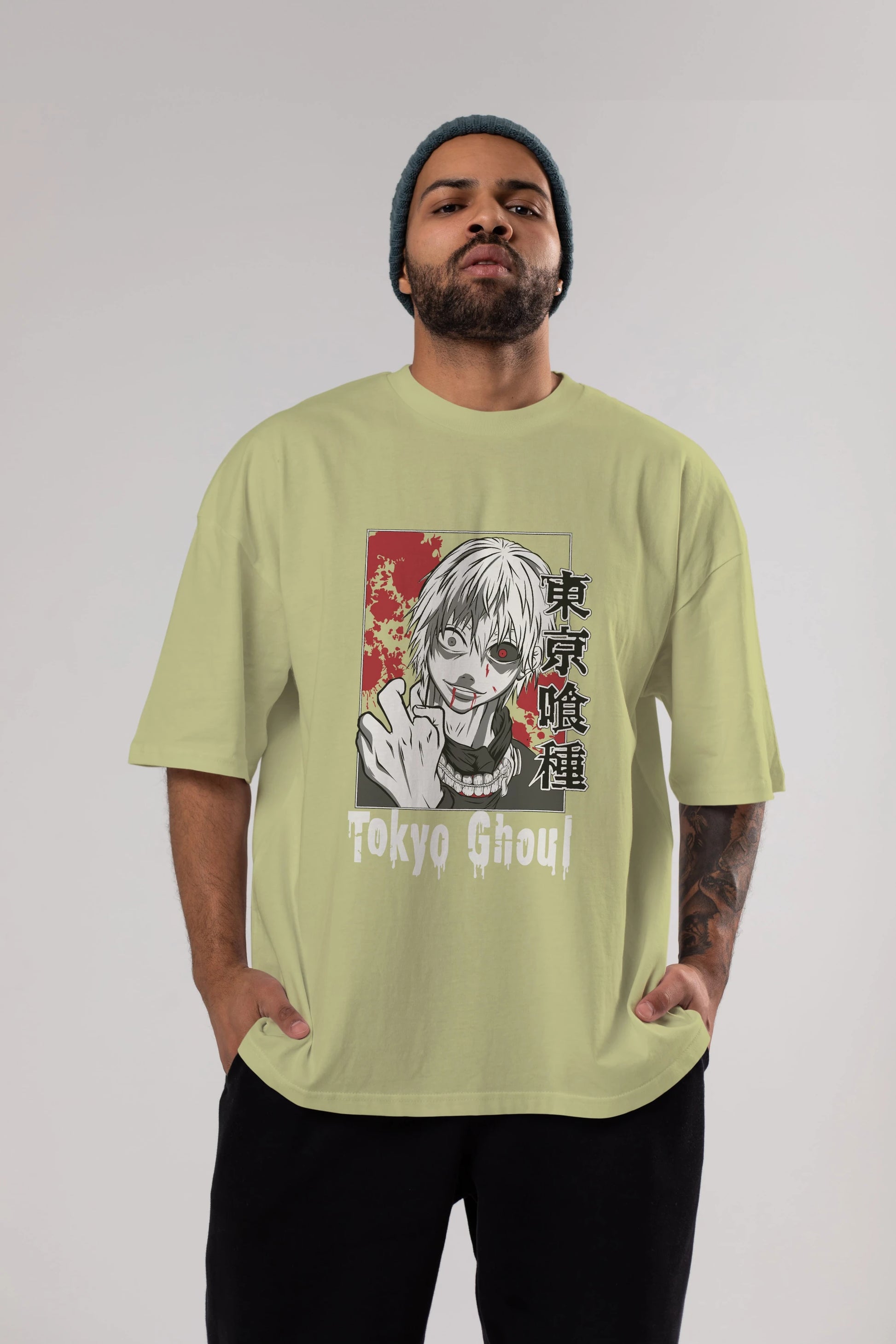 Kaneki Ken TOKYO GHOUL Anime Ön Baskılı Oversize t-shirt %100 pamuk Erkek Kadın Unisex