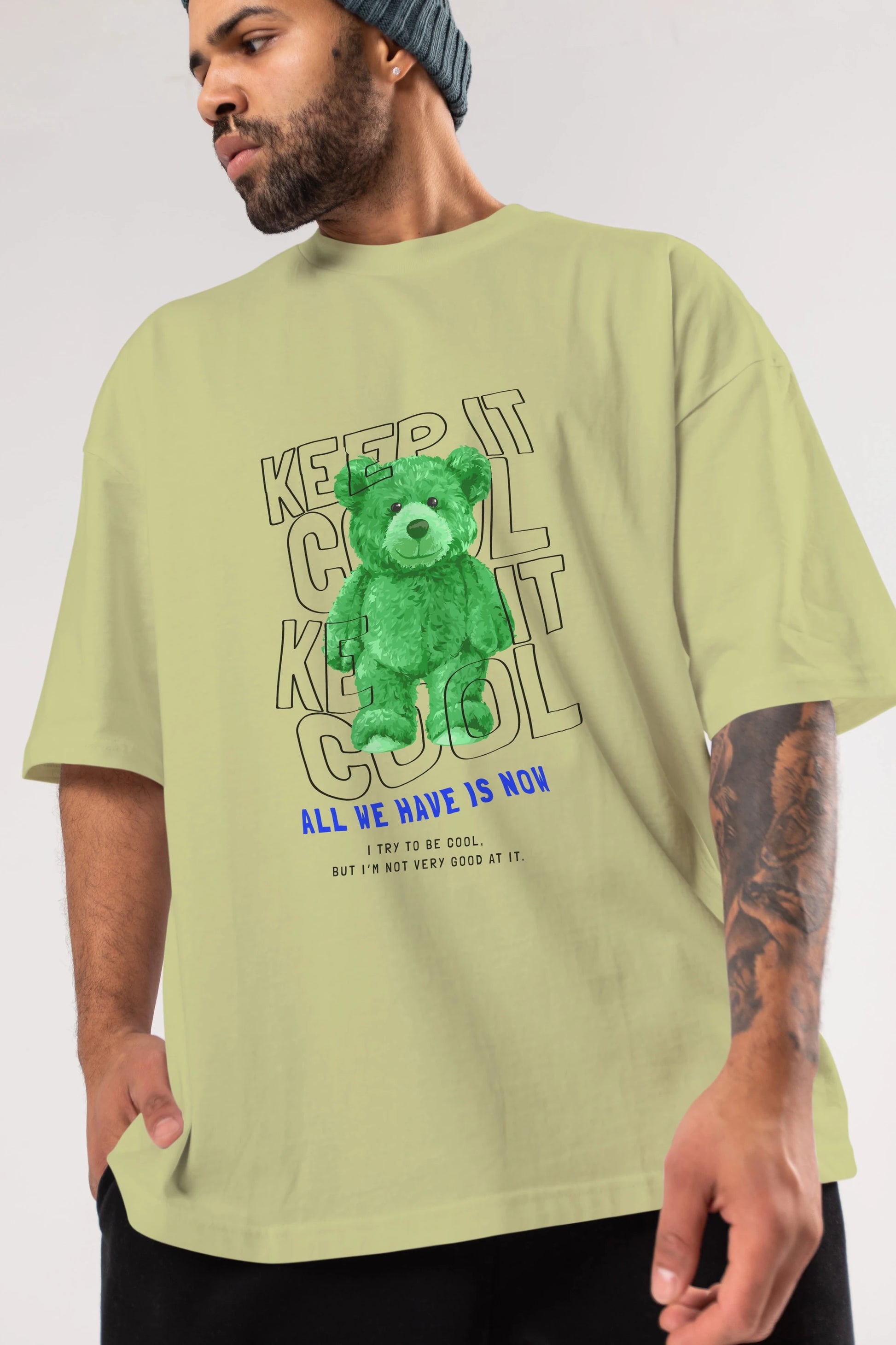 Keep it Cool Bear Ön Baskılı Oversize t-shirt Erkek Kadın Unisex