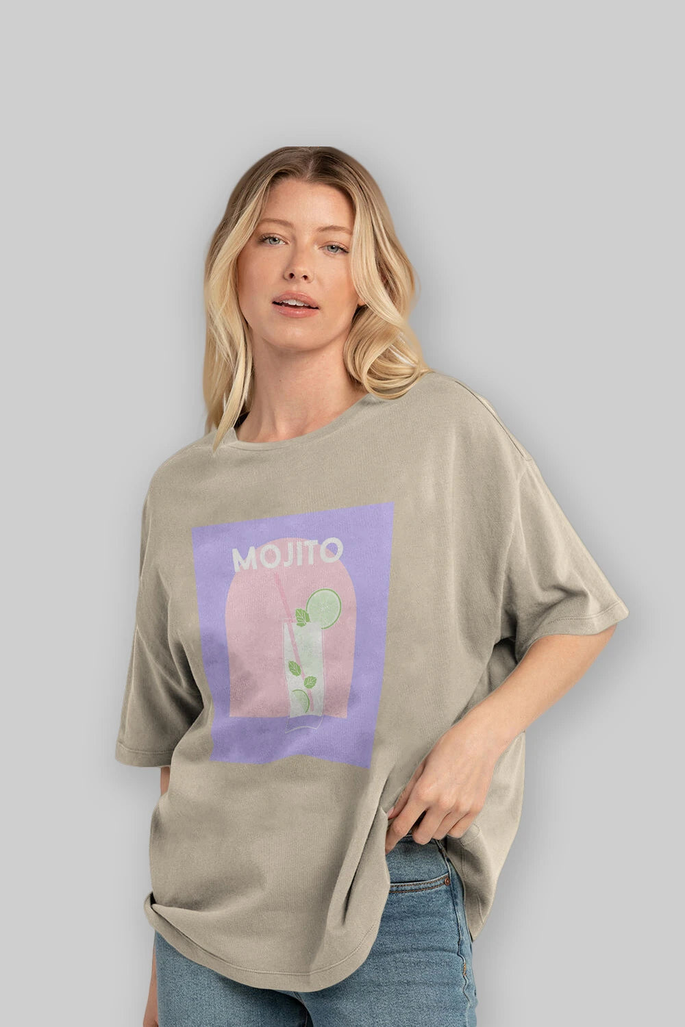 Mojito 2 Ön Baskılı Oversize t-shirt Erkek Kadın Unisex %100 Pamuk Bisiklet Yaka tişort