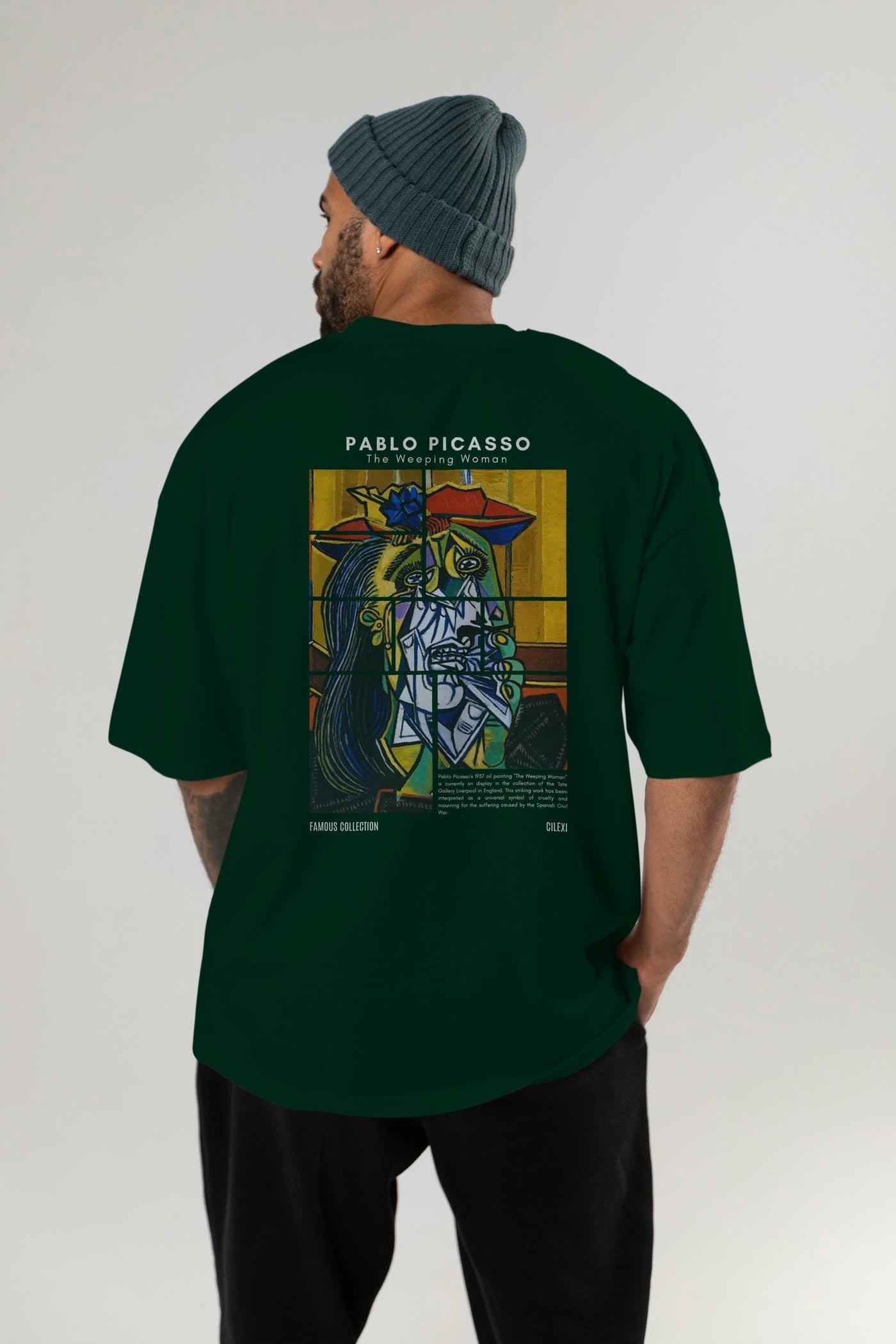 Pablo Picasso Arka Baskılı Oversize t-shirt Erkek Kadın Bisiklet Yaka Pamuk tişort