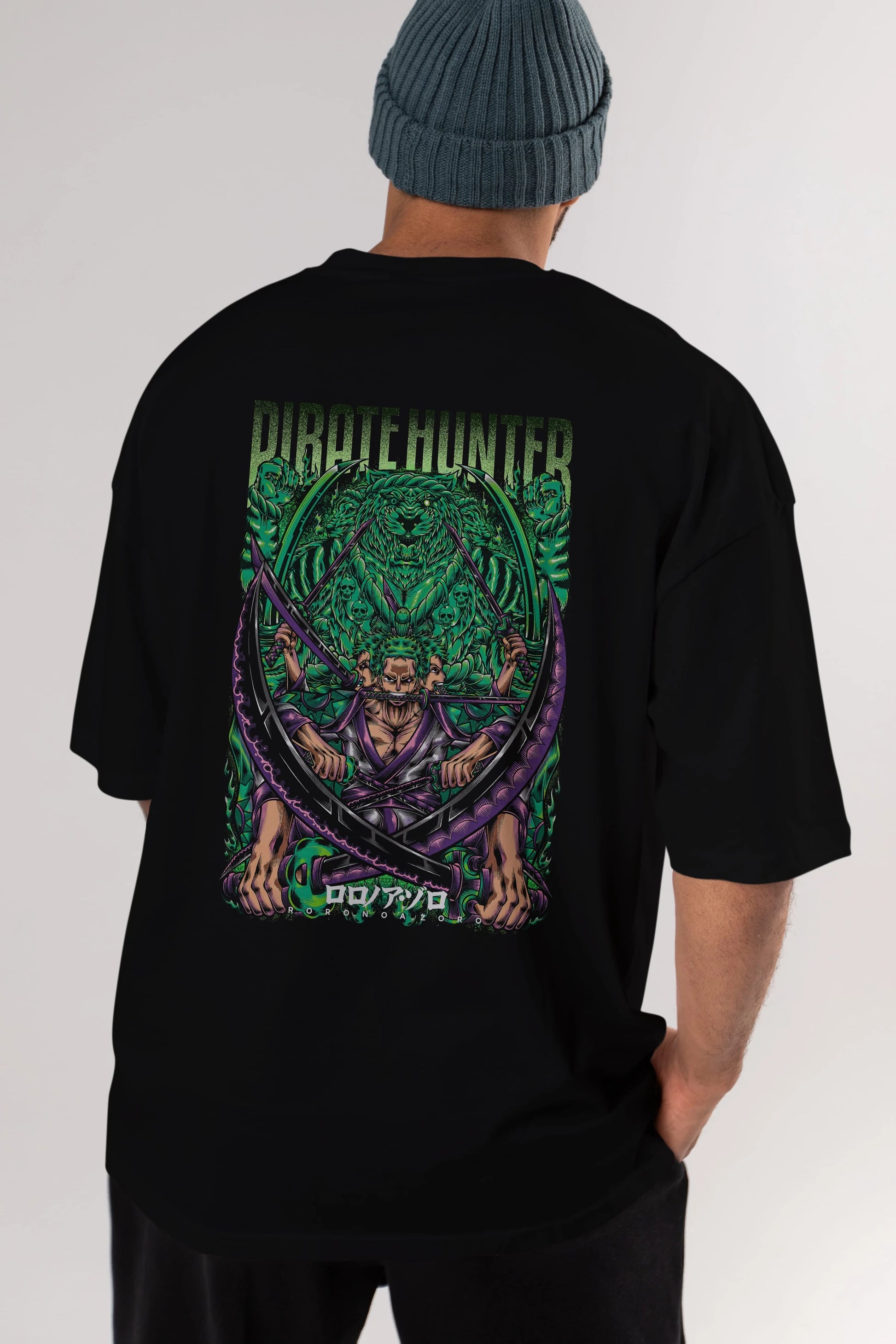 RORONOA ZORO 3 Anime Arka Baskılı Oversize t-shirt Erkek Kadın Unisex