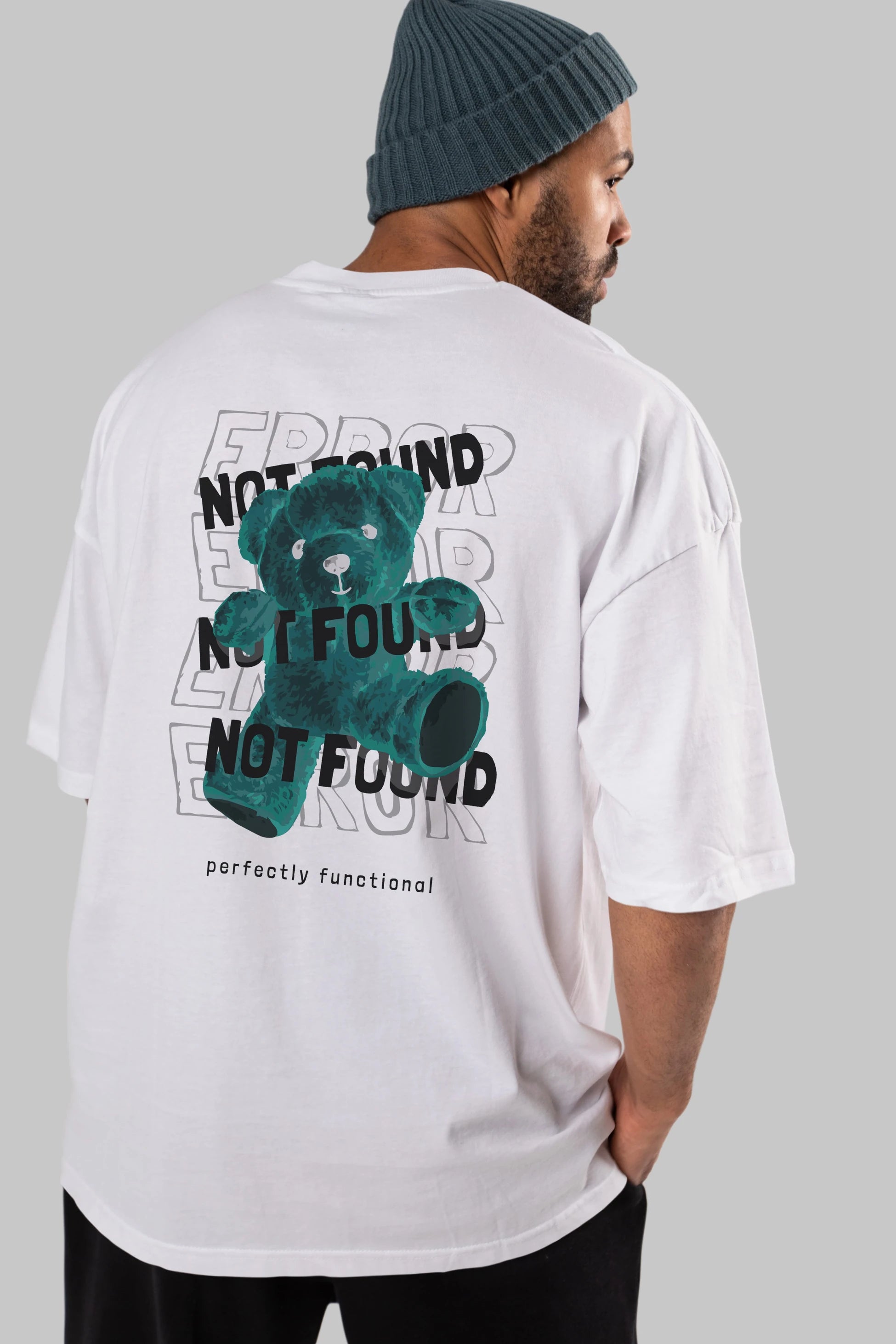 Error Not Found Bear Arka Baskılı Oversize t-shirt Erkek Kadın Unisex