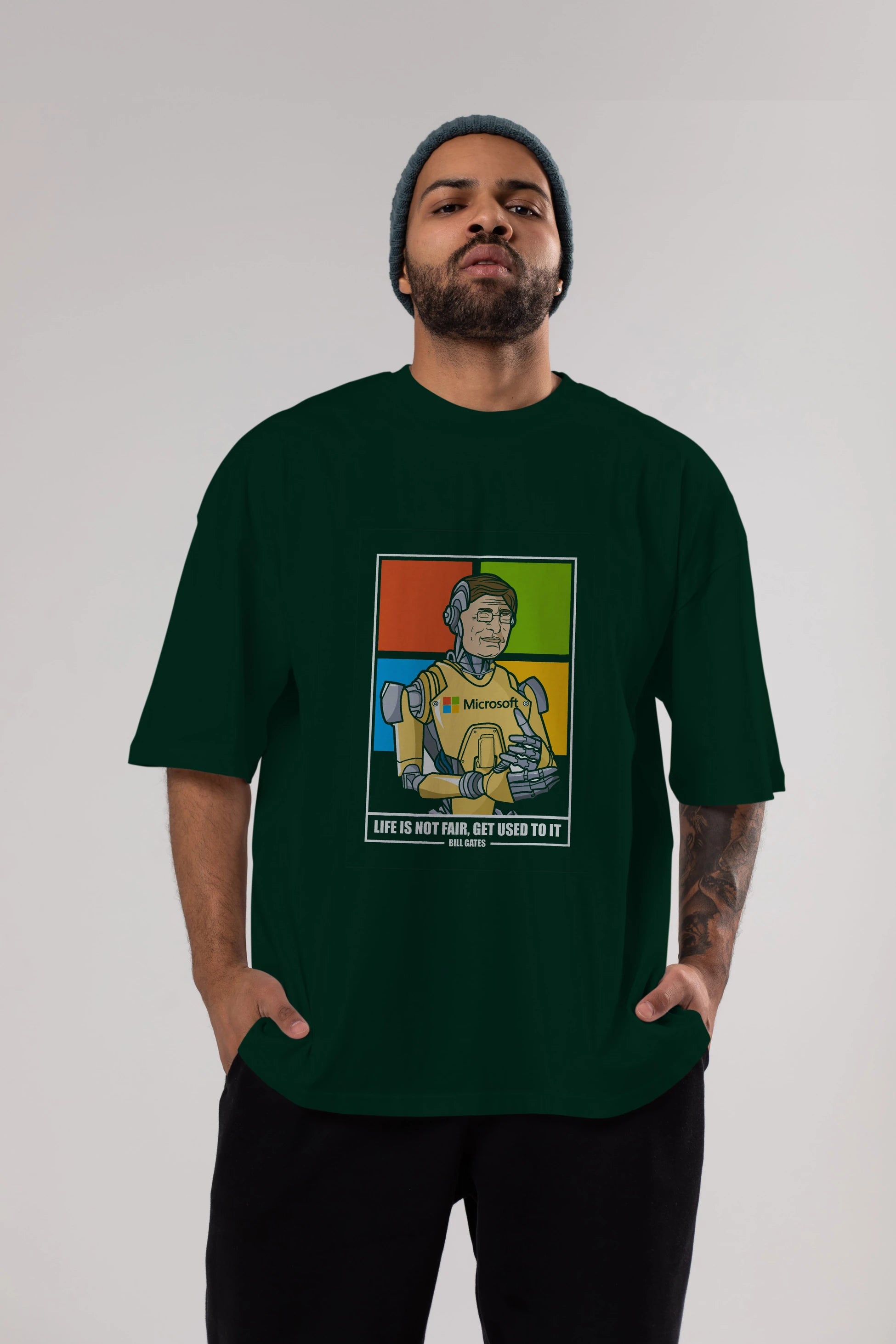 Bill Gates Robot Human Ön Baskılı Oversize t-shirt Erkek Kadın Unisex %100 Pamuk tişort