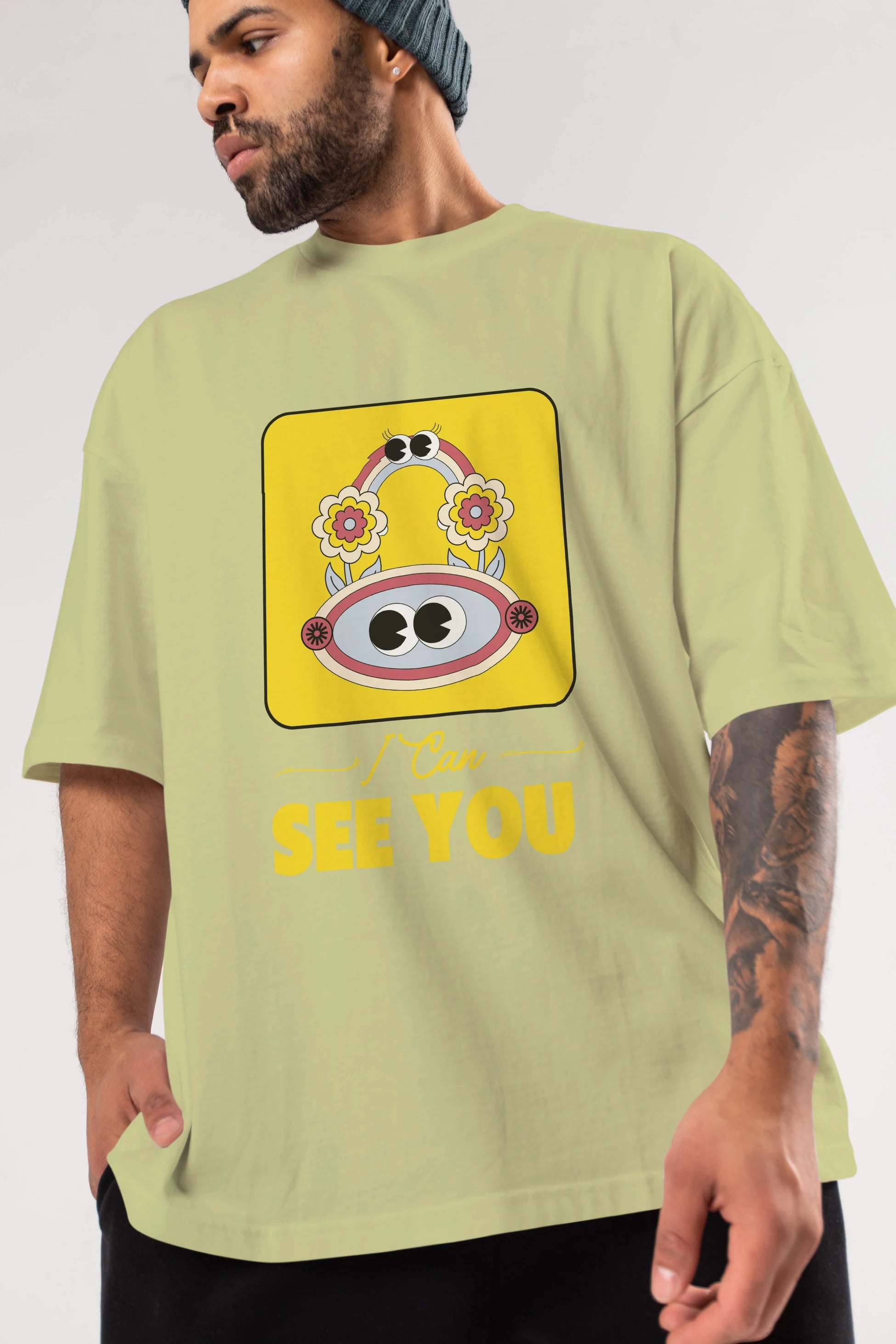 I Can See You Yazılı Ön Baskılı Oversize t-shirt Erkek Kadın Unisex
