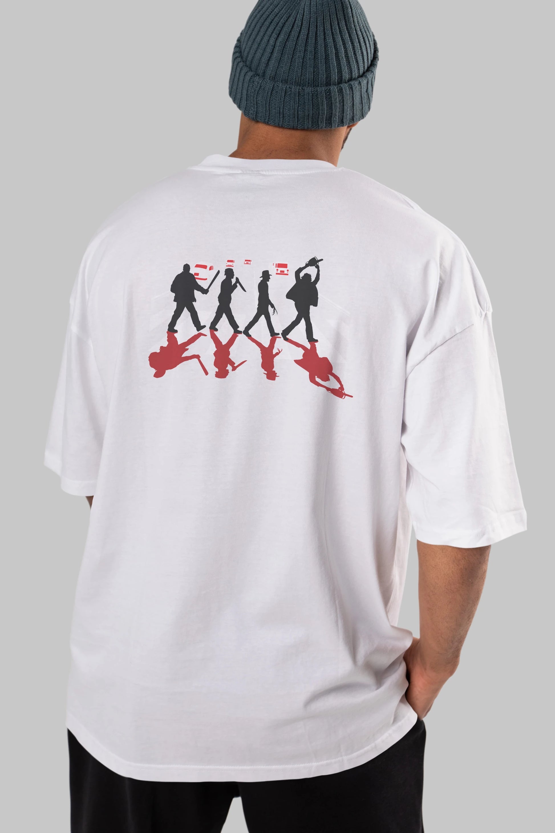 Abbey Road Killer Red Arka Baskılı Oversize t-shirt %100 pamuk Erkek Kadın Unisex