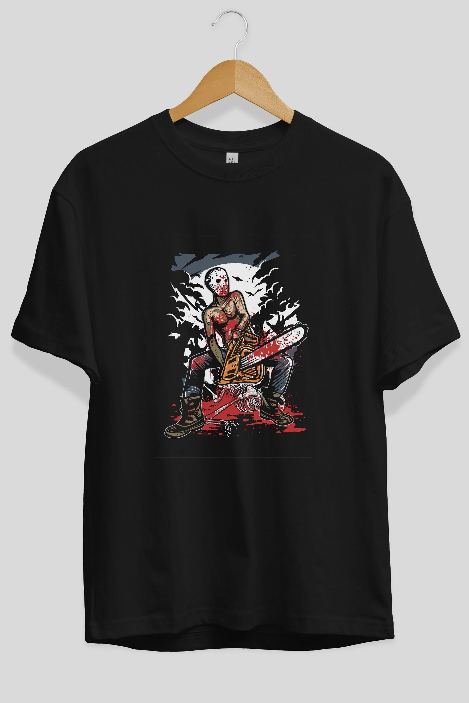 Chainsaw Killer Ön Baskılı Oversize t-shirt Erkek Kadın Unisex %100 Pamuk tişort