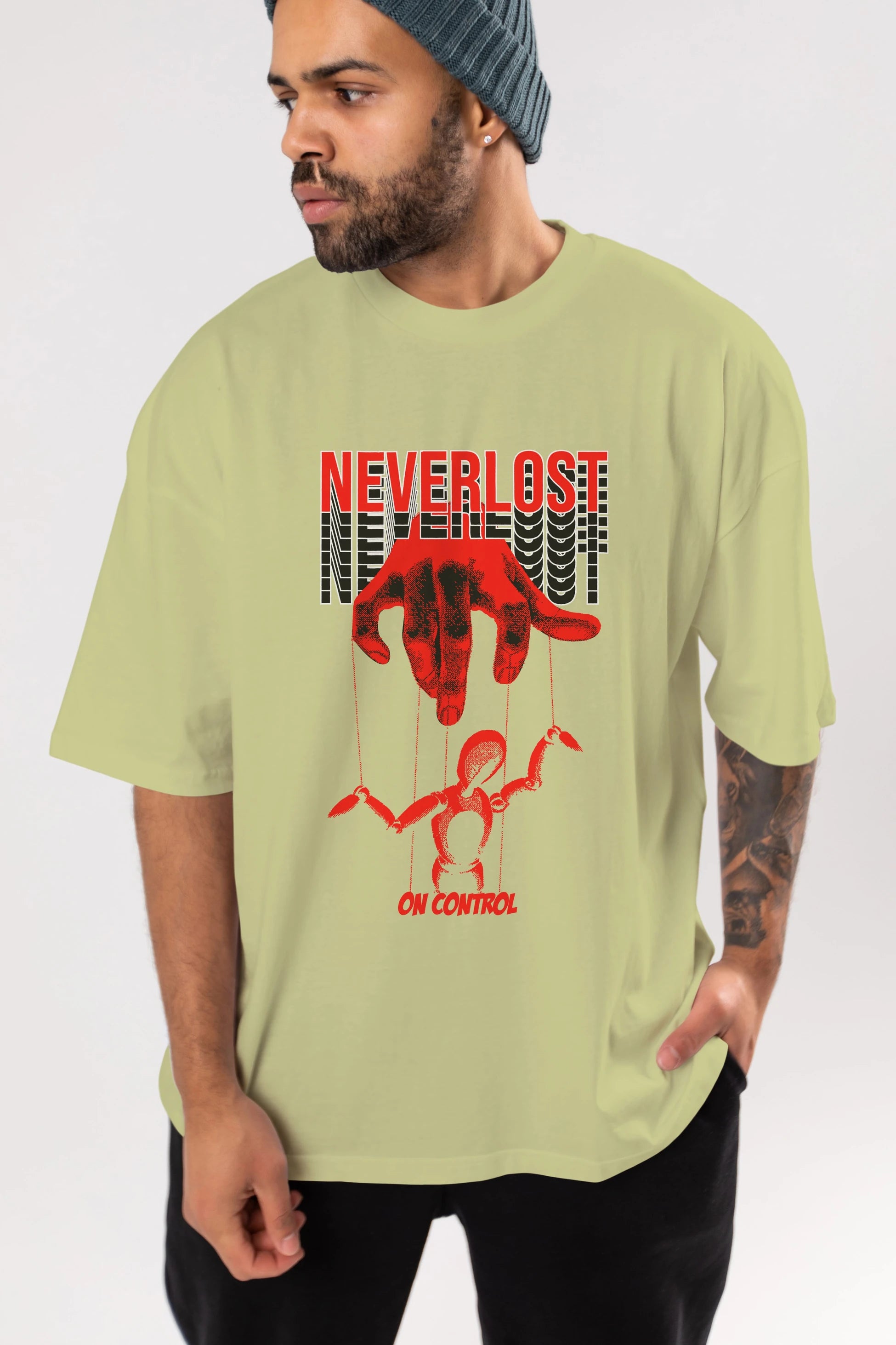 Neverlost on Control Ön Baskılı Oversize t-shirt Erkek Kadın Unisex
