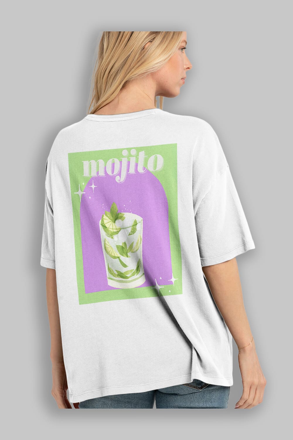 Mojito 3 Arka Baskılı Oversize t-shirt Erkek Kadın Unisex %100 Pamuk Bisiklet Yaka tişort