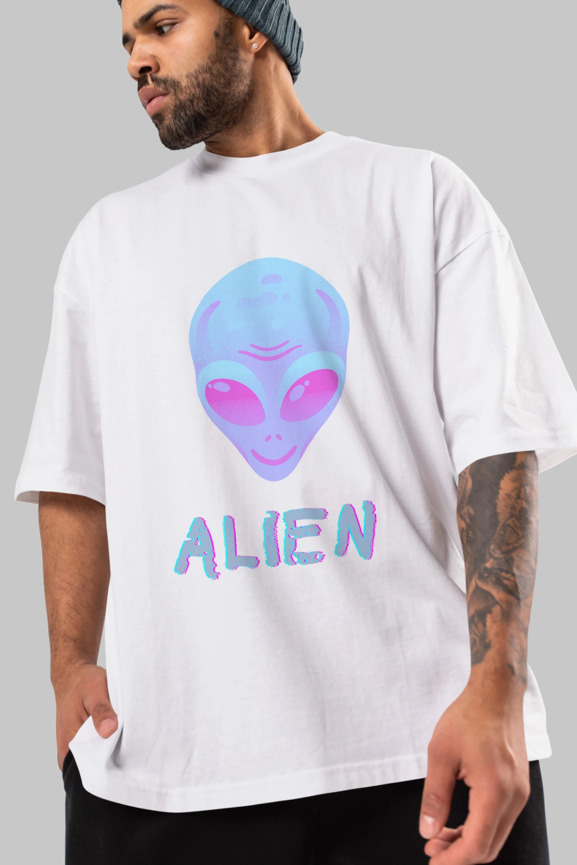 Alien Ön Baskılı Oversize t-shirt Erkek Kadın Unisex