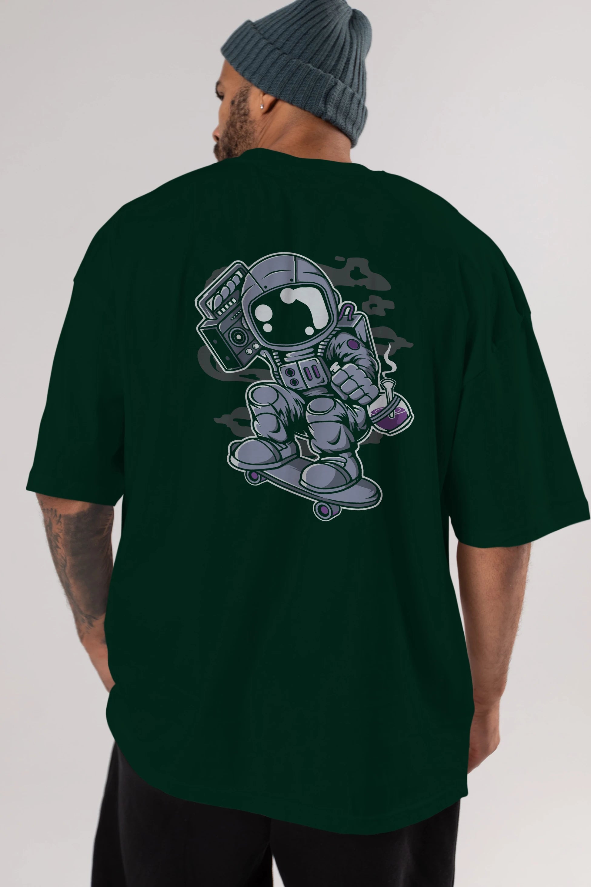Astroanut Skater Boombox Arka Baskılı Oversize t-shirt Erkek Kadın Unisex