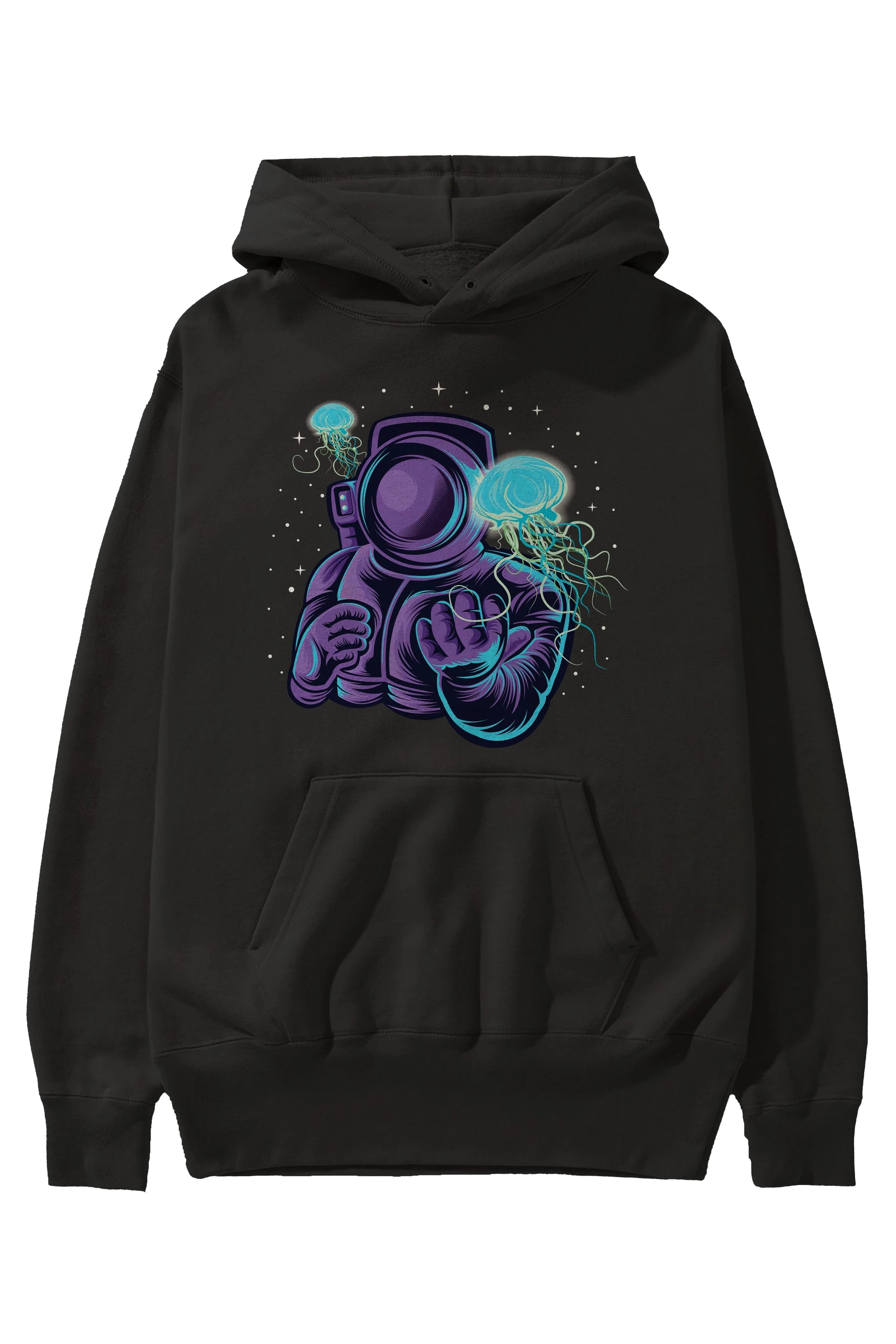 Astronaut and Jellyfish Ön Baskılı Hoodie Oversize Kapüşonlu Sweatshirt Erkek Kadın Unisex