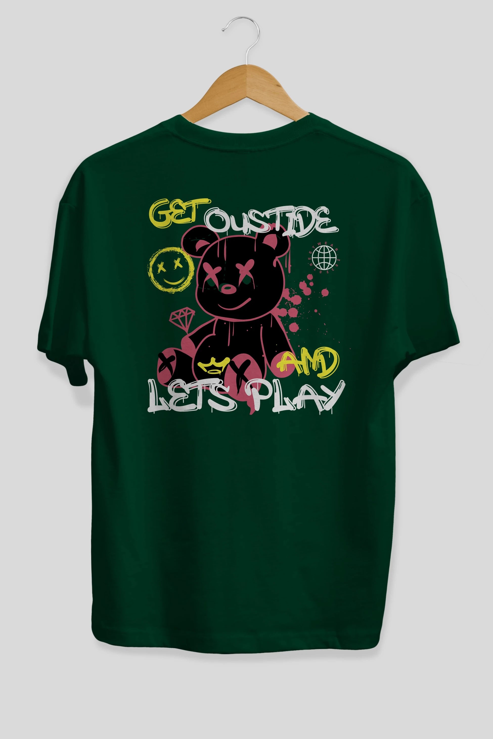 Get Outside Bear Arka Baskılı Oversize t-shirt Erkek Kadın Unisex