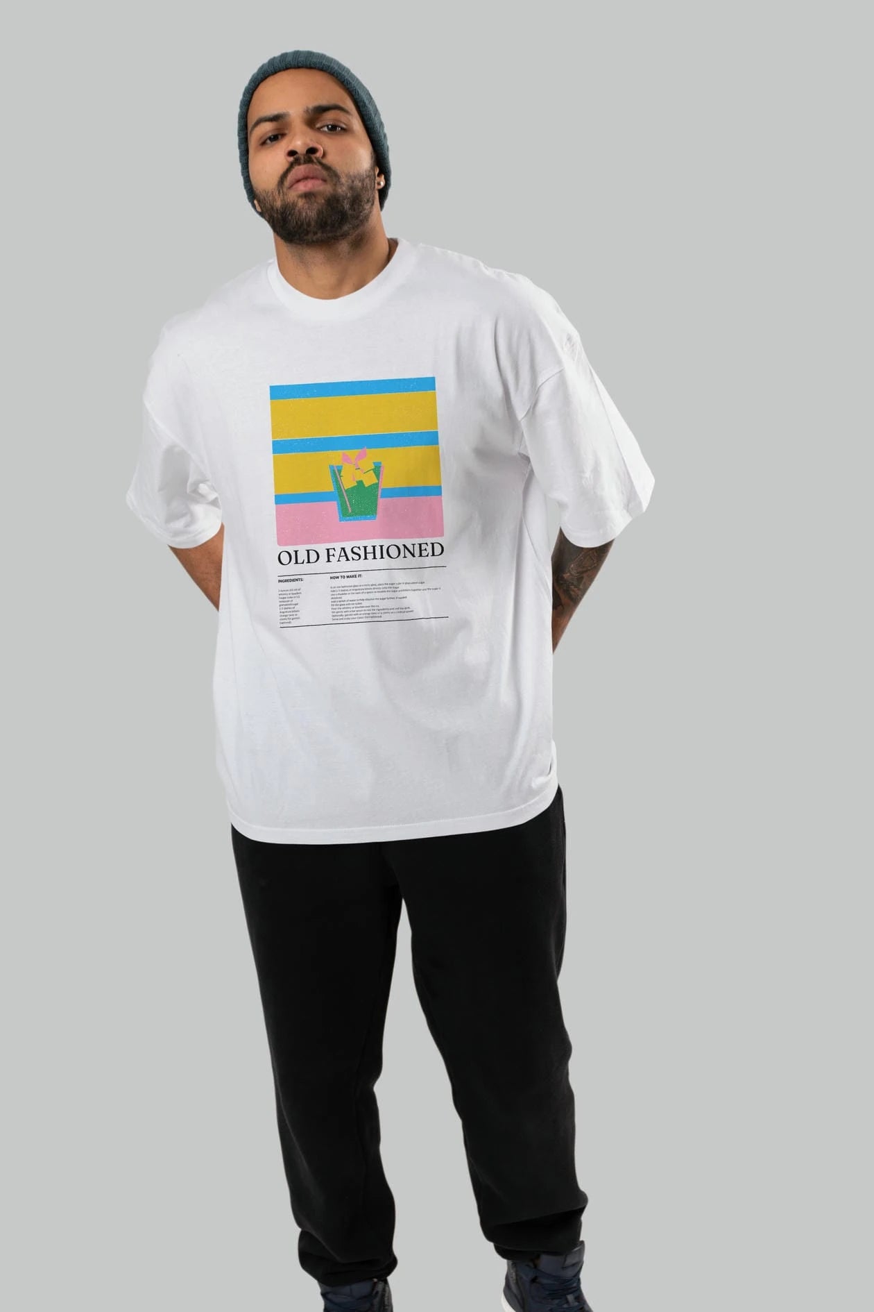 Old Fashioned Kokteyl Ön Baskılı Oversize t-shirt Erkek Kadın %100 Pamuk Bisiklet Yaka tişort