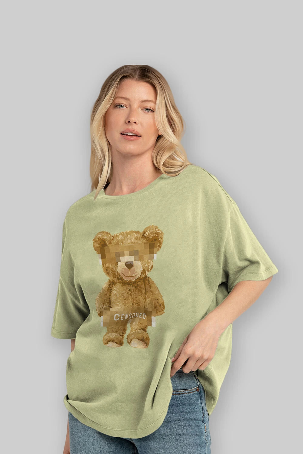 Teddy Bear Censored Ön Baskılı Oversize t-shirt Erkek Kadın Unisex %100 Pamuk