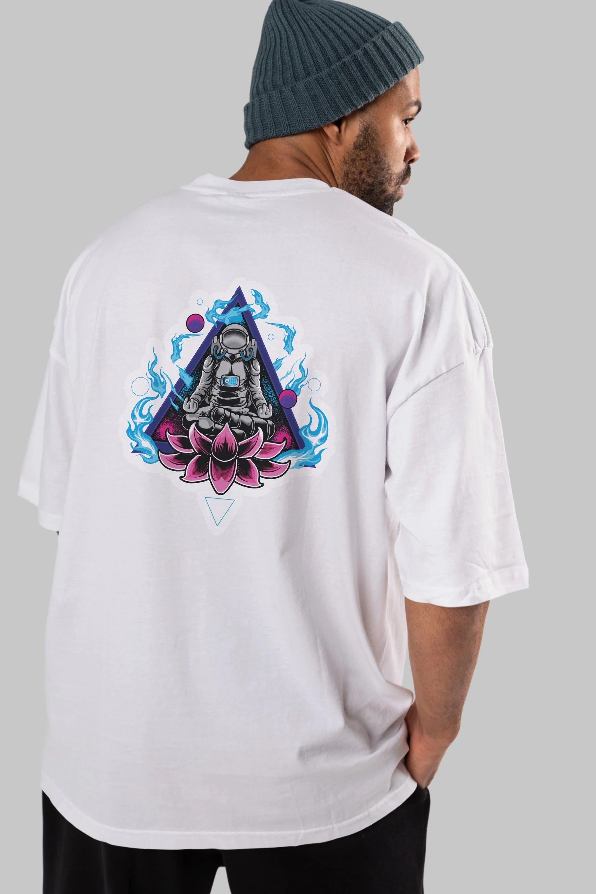 Astronaut Meditation Sticker Arka Baskılı Oversize t-shirt Erkek Kadın Unisex