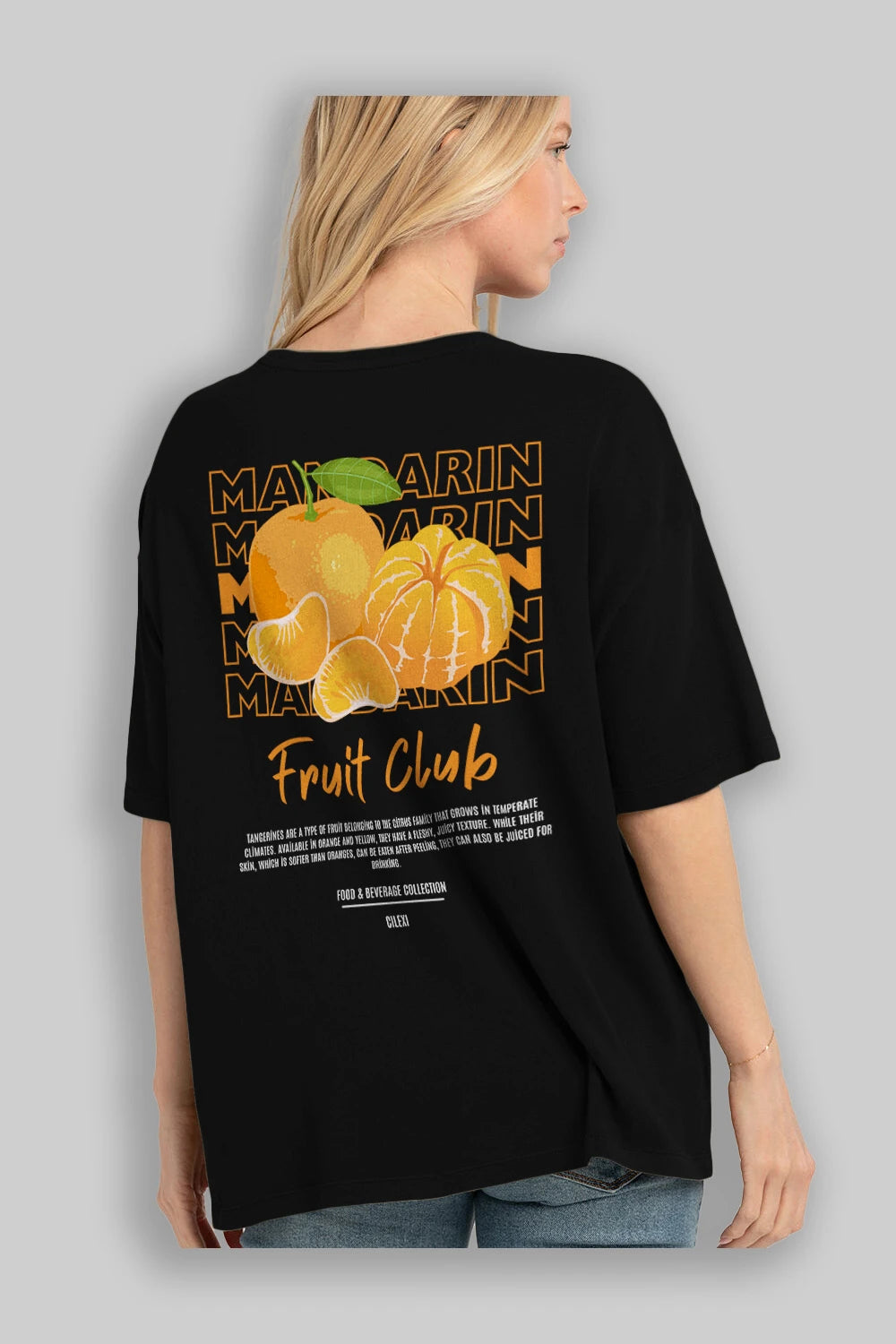 Mandarin Arka Baskılı Oversize t-shirt Erkek Kadın Pamuk Bisiklet Yaka tişort
