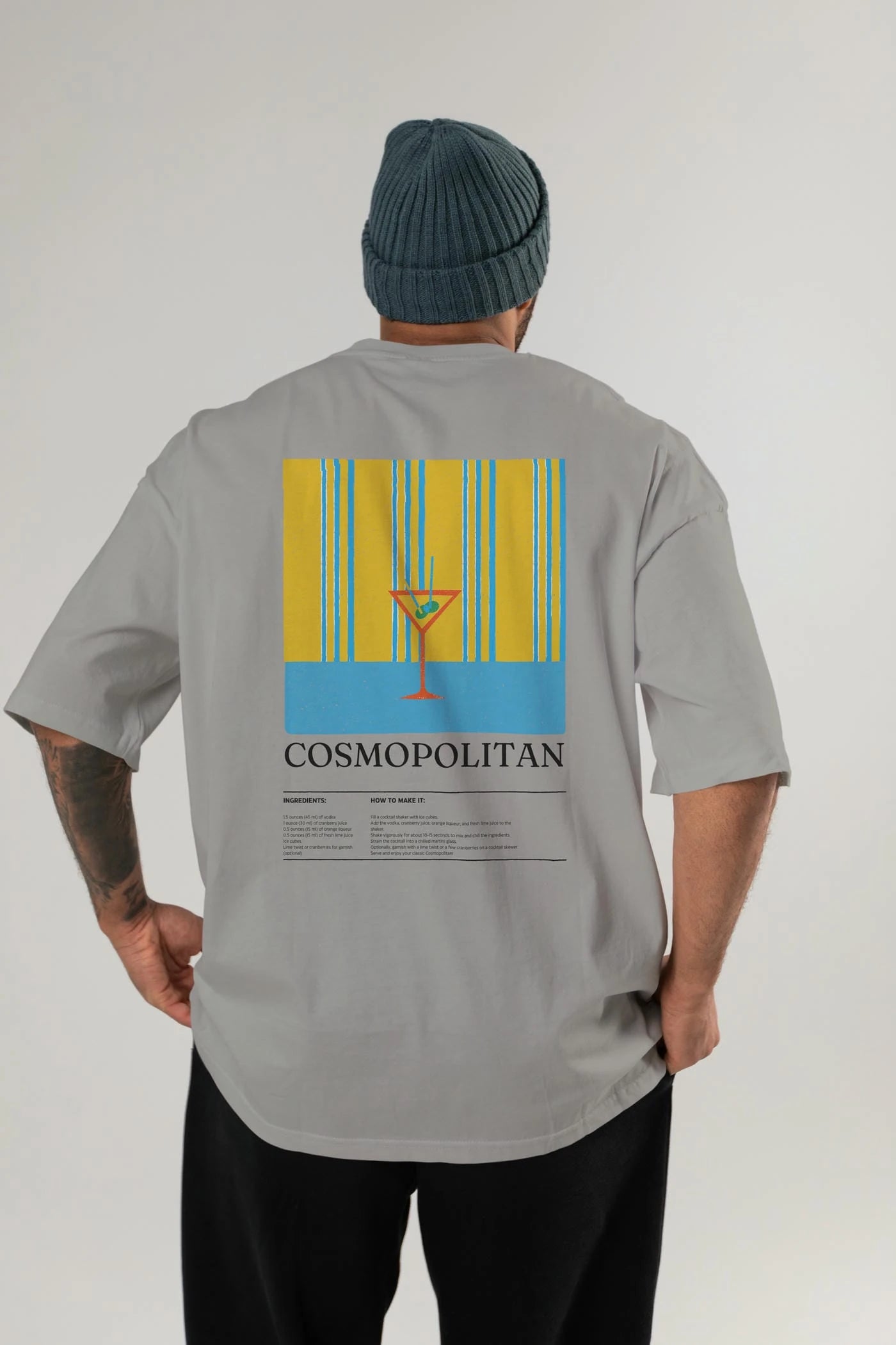 Cosmopolitan Kokteyl Serisi Arka Baskılı Oversize t-shirt Erkek Kadın %100 Pamuk Bisiklet Yaka tişort