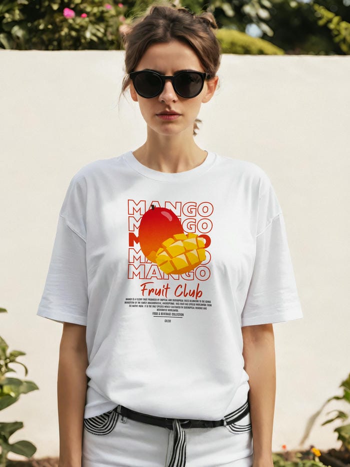 Mango Ön Baskılı Oversize t-shirt Erkek Kadın Pamuk Bisiklet Yaka tişort