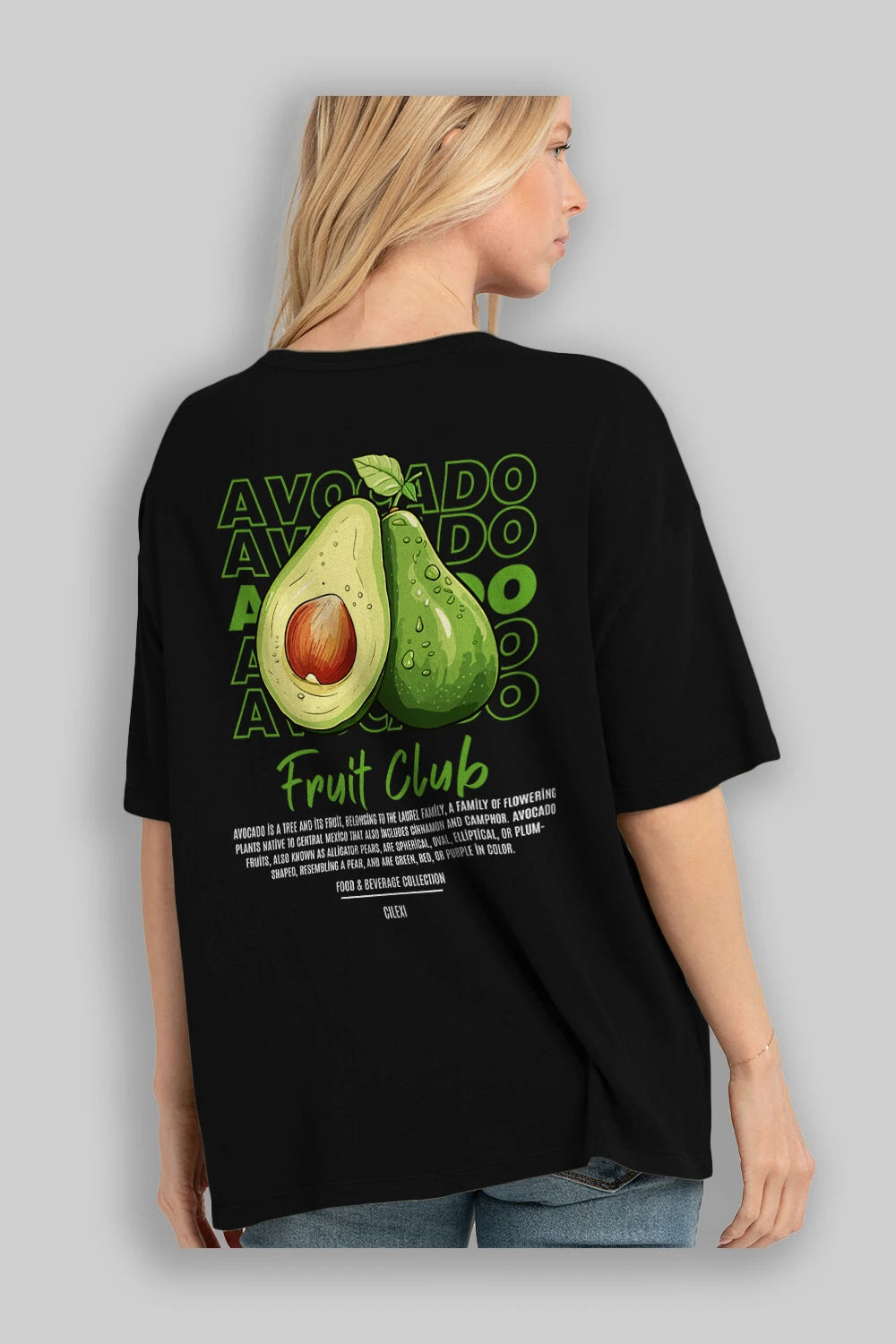 Avocado Arka Baskılı Oversize t-shirt Erkek Kadın Pamuk Bisiklet Yaka tişort