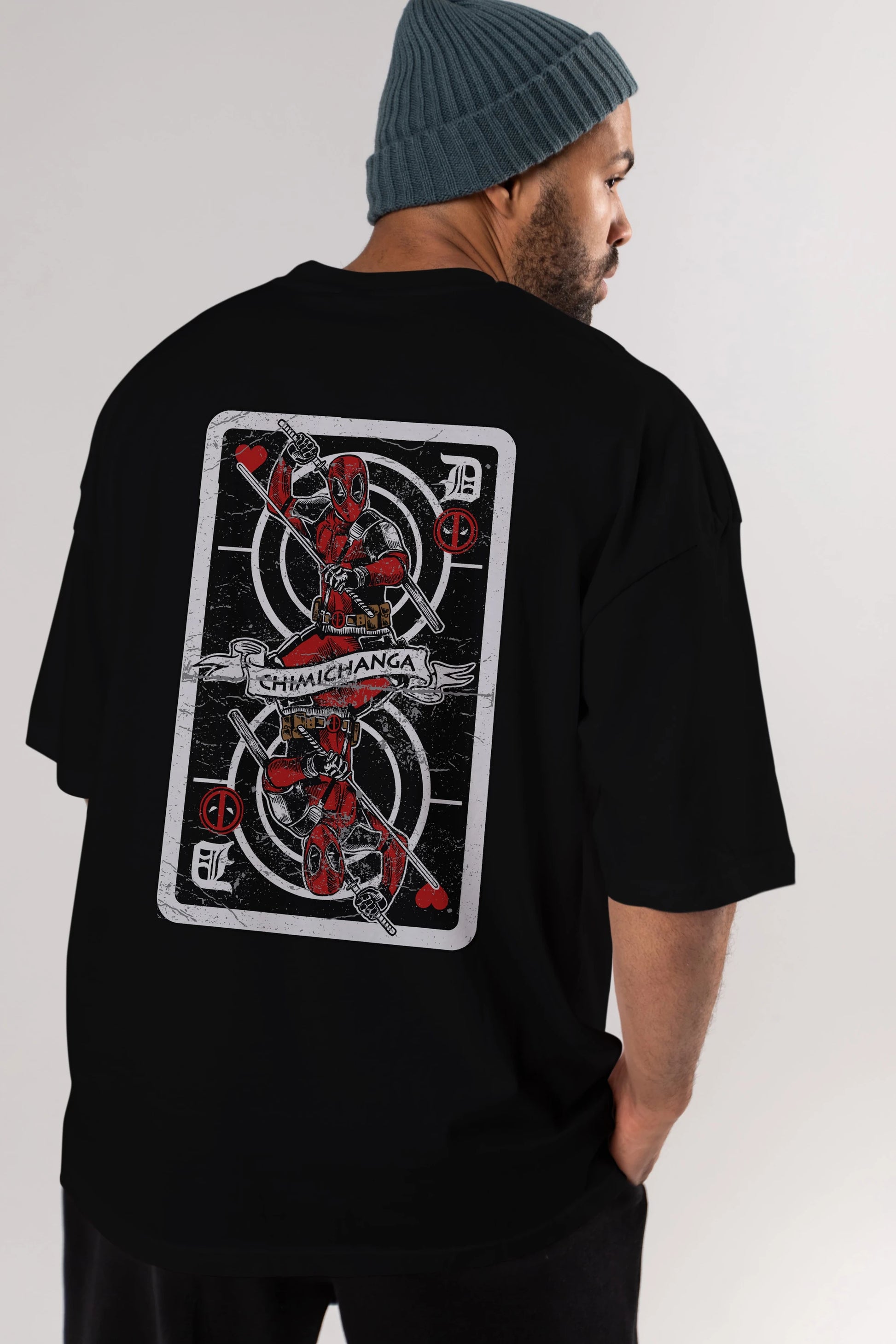 Deadpool Card Arka Baskılı Oversize t-shirt Erkek Kadın Unisex %100 Pamuk