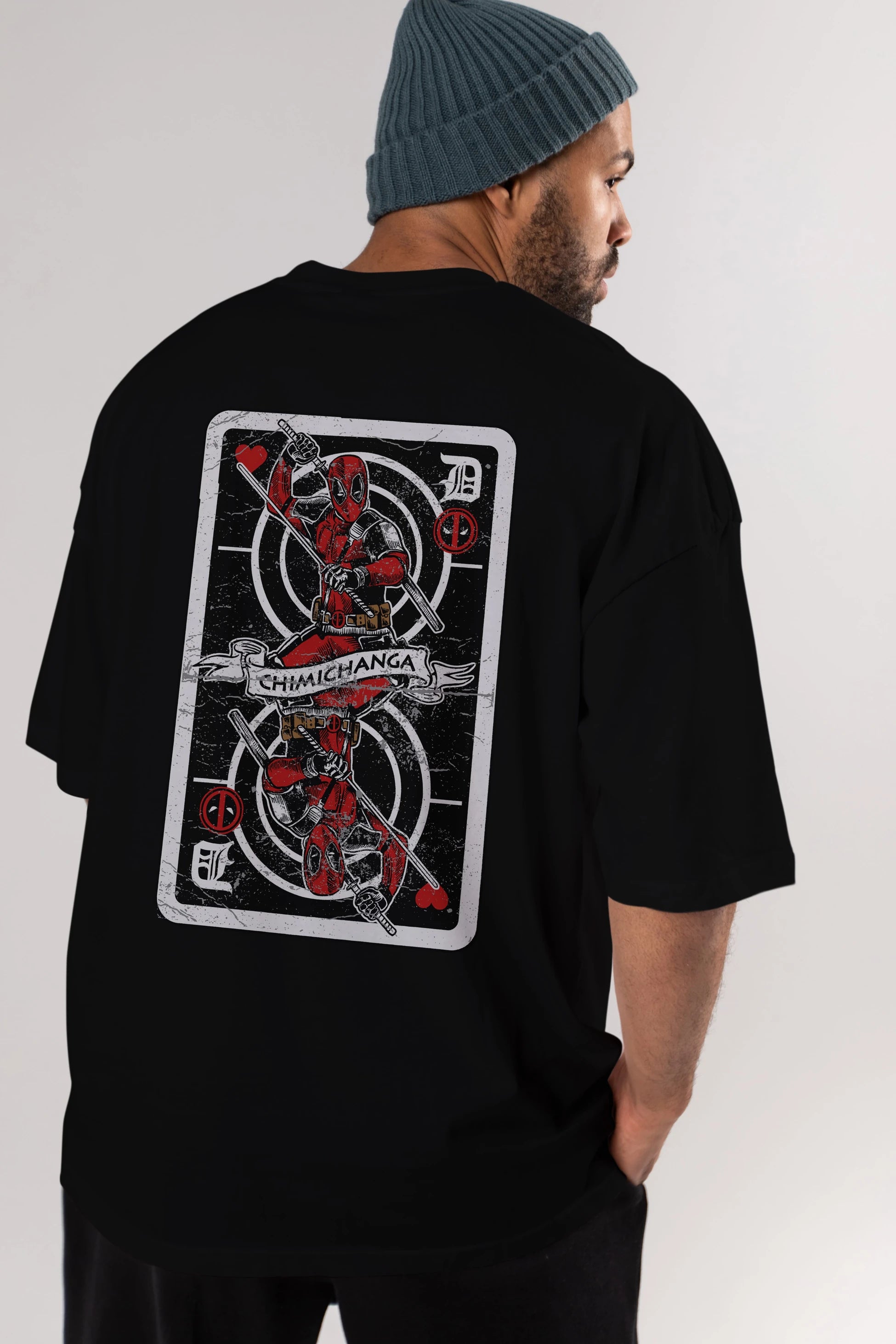Deadpool Card Arka Baskılı Oversize t-shirt Erkek Kadın Unisex %100 Pamuk