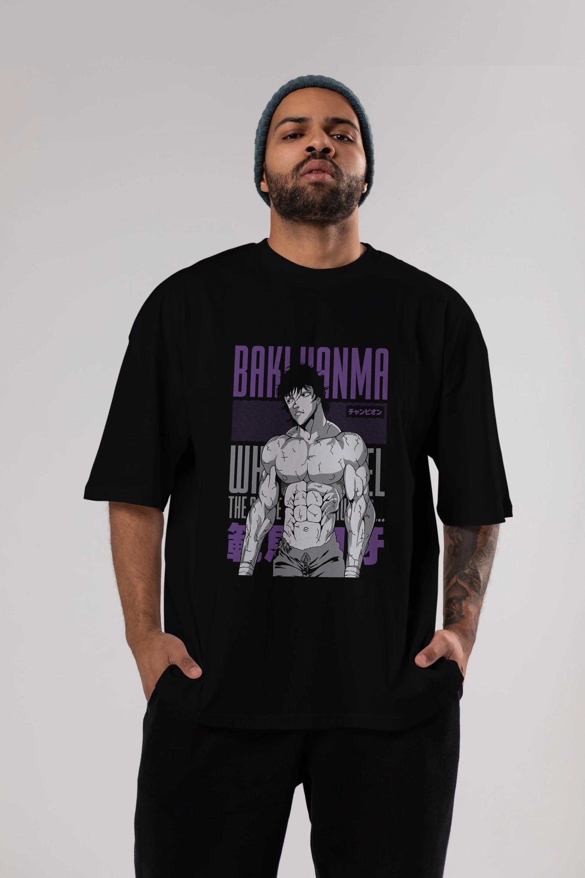 BAKI HANMA (2) Anime Ön Baskılı Oversize t-shirt %100 pamuk Erkek Kadın Unisex