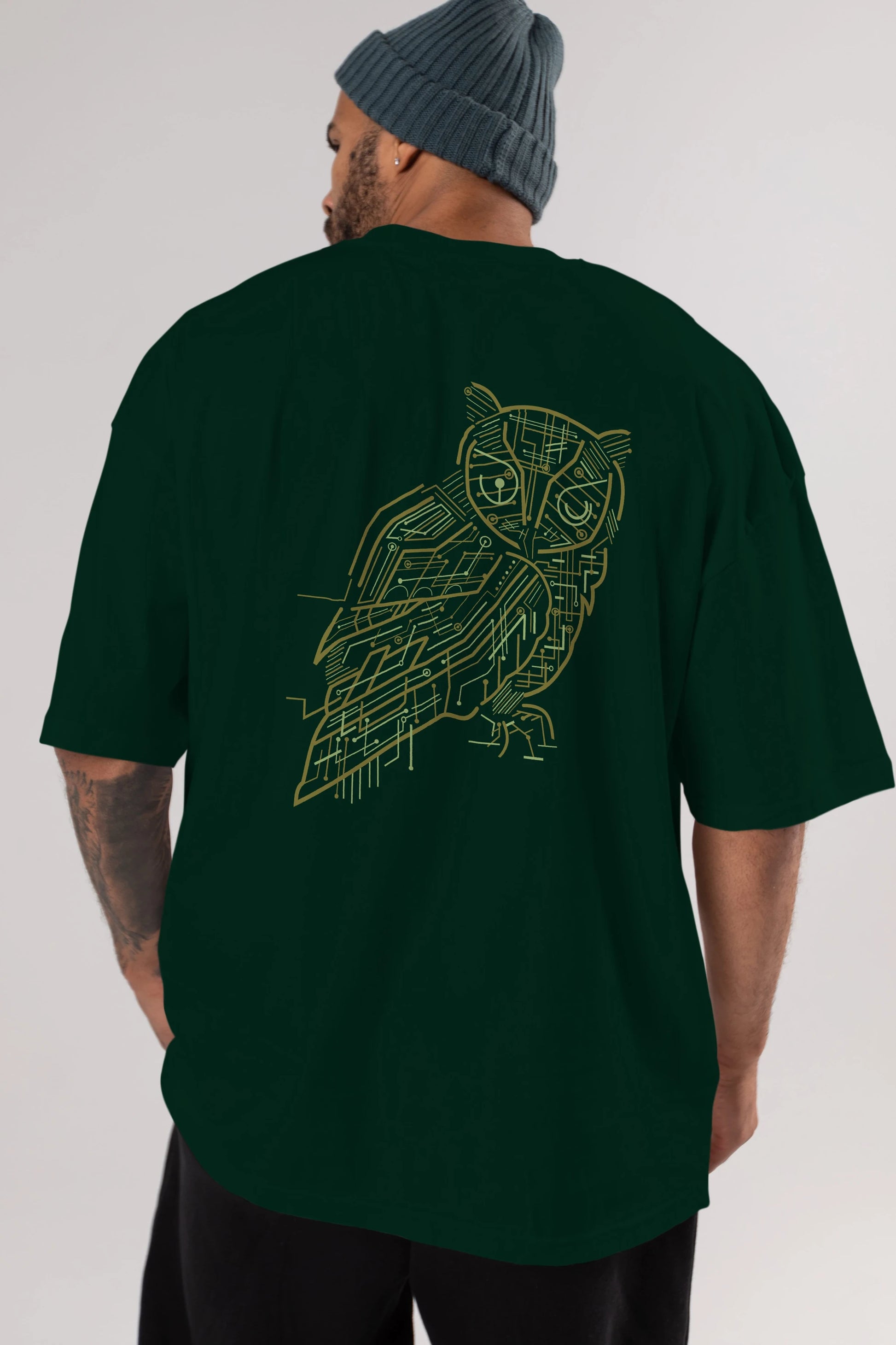 Electrical Owl Arka Baskılı Oversize t-shirt %100 pamuk Erkek Kadın Unisex