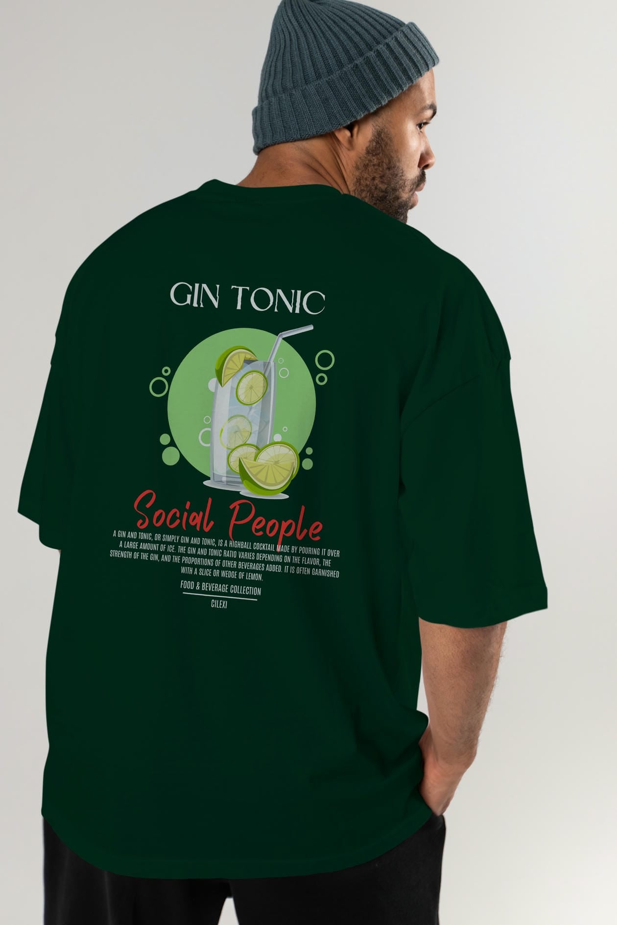 Gın Tonıc Kokteyl Serisi Baskılı Oversize t-shirt Erkek Kadın Unisex %100 Pamuk Bisiklet Yaka tişort