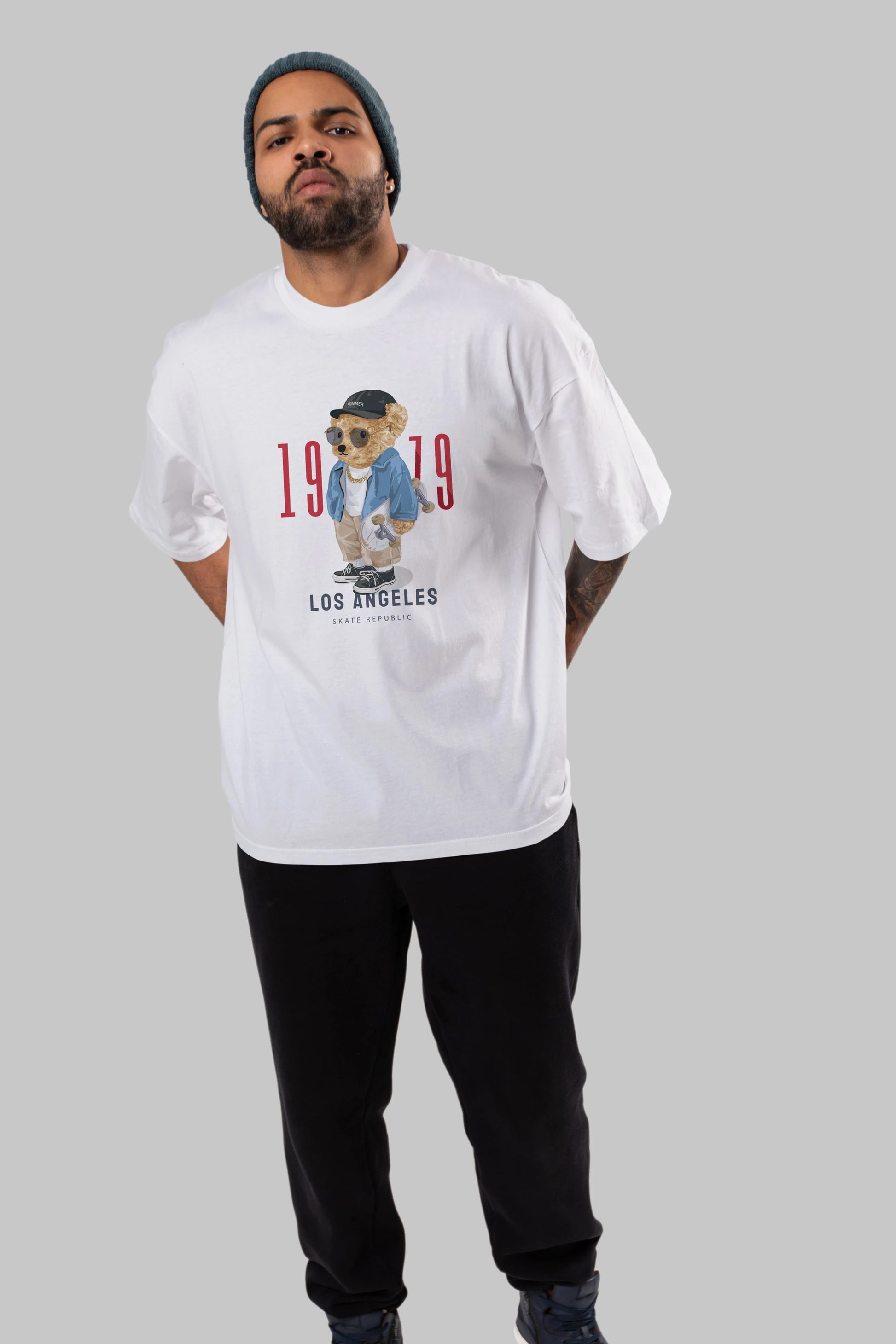 Teddy Bear Los Angeles Ön Baskılı Oversize t-shirt Erkek Kadın Unisex %100 Pamuk