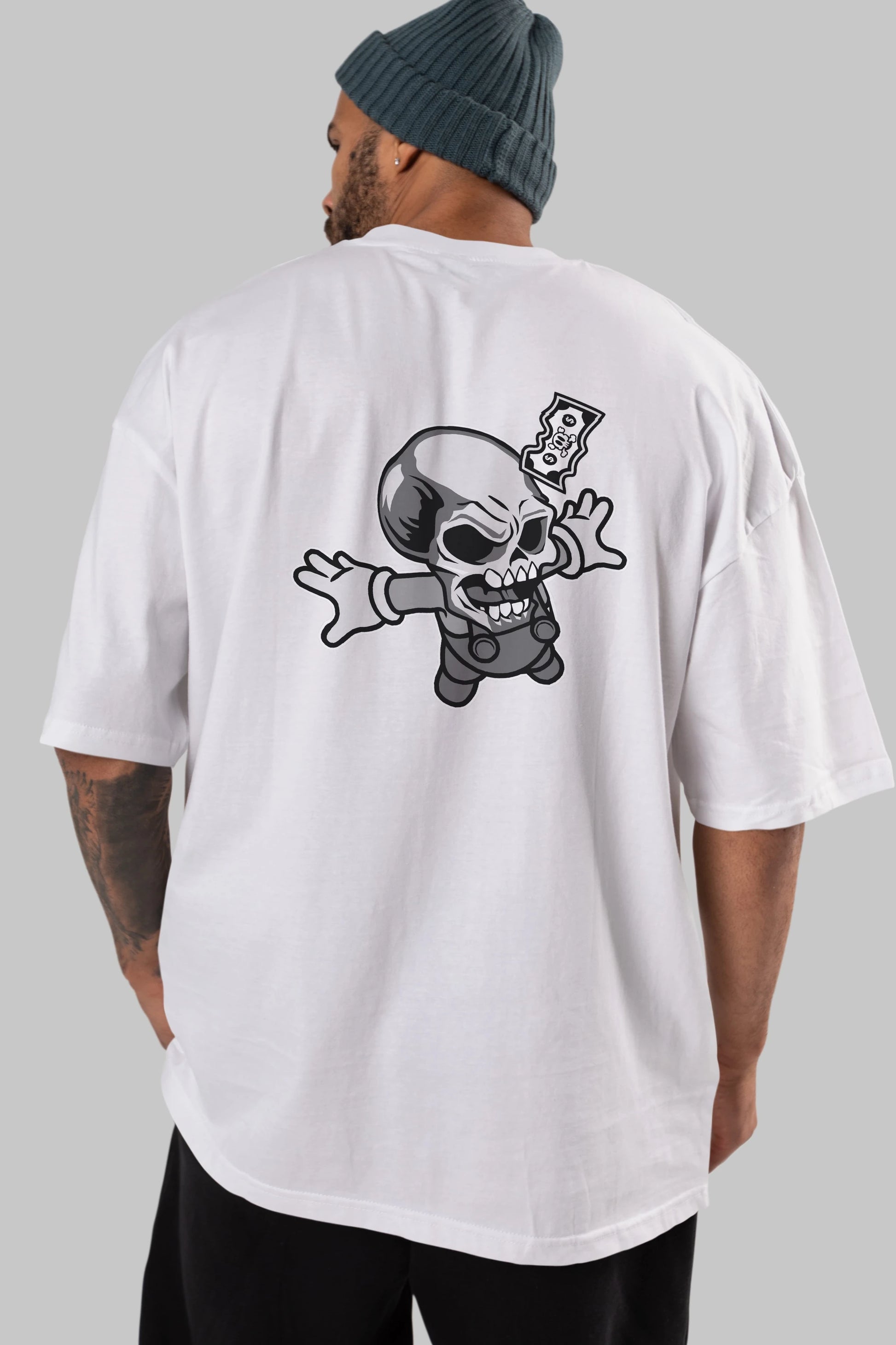 Skull Drowning Arka Baskılı Oversize t-shirt Erkek Kadın Unisex %100 Pamuk tişort