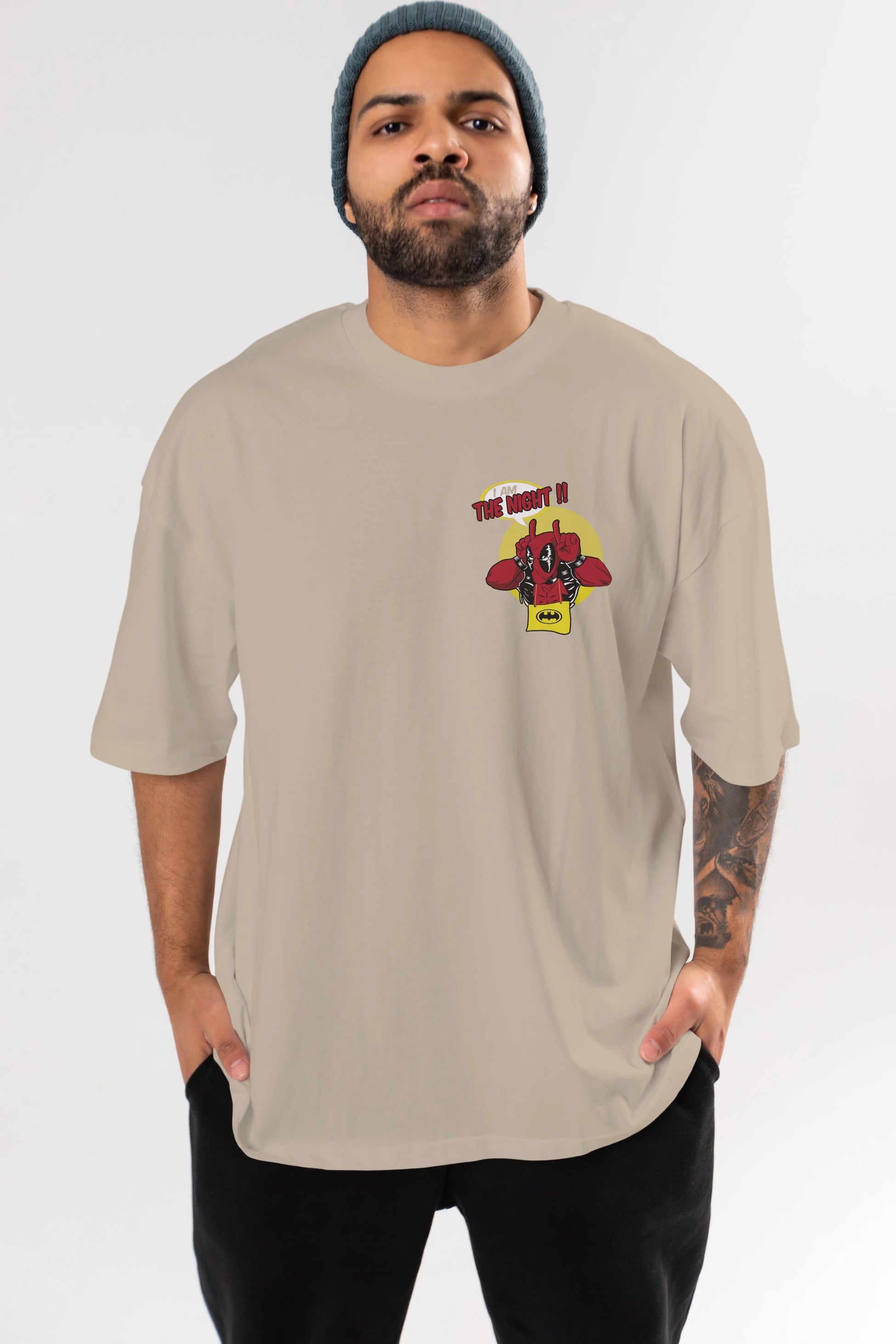 Deadpool (1) Ön Sol Baskılı Oversize t-shirt Erkek Kadın Unisex %100 Pamuk Bisiklet Yaka tişort