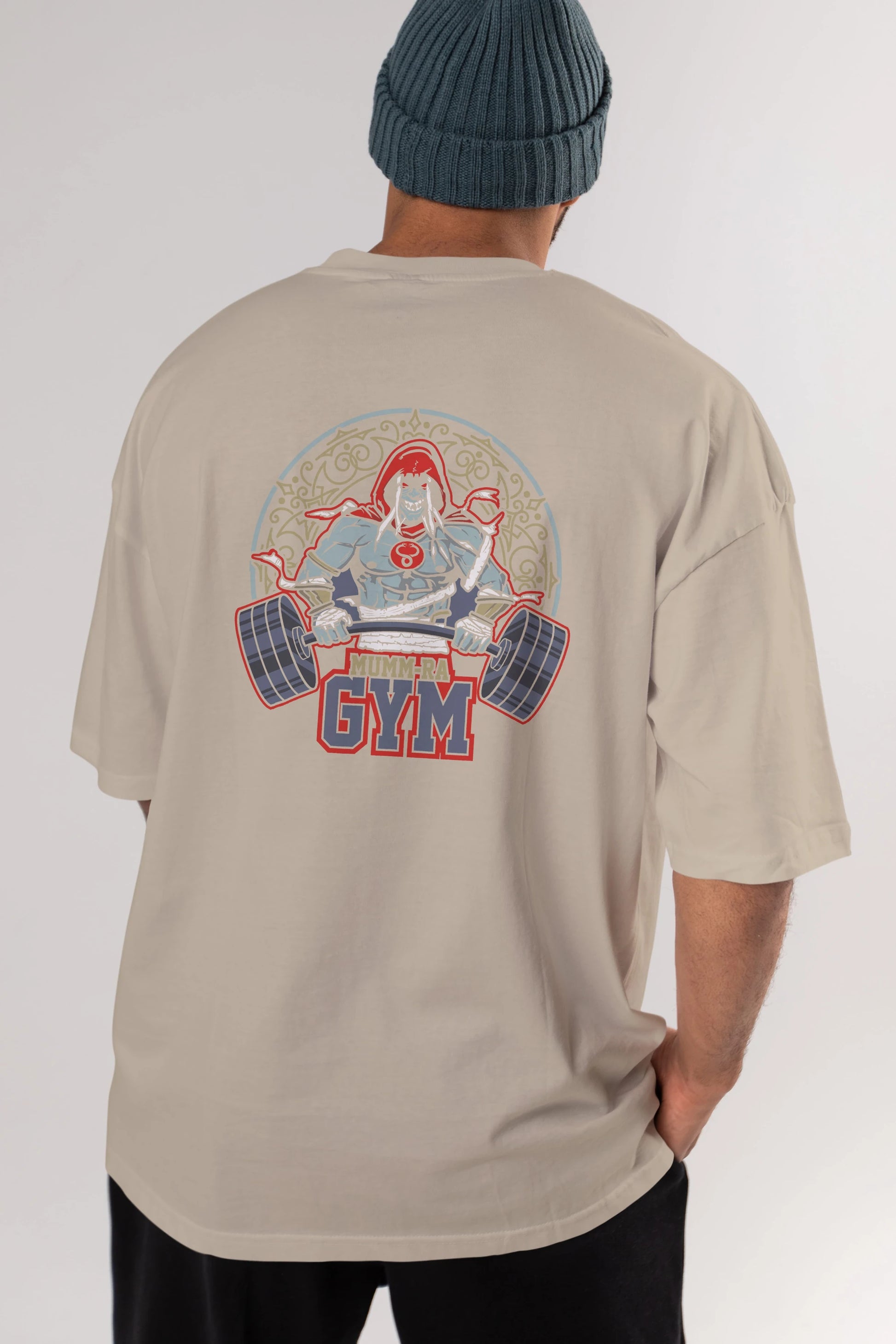 Mumm-ra GYM Arka Baskılı Oversize t-shirt Erkek Kadın Unisex %100 Pamuk Bisiklet Yaka tişort