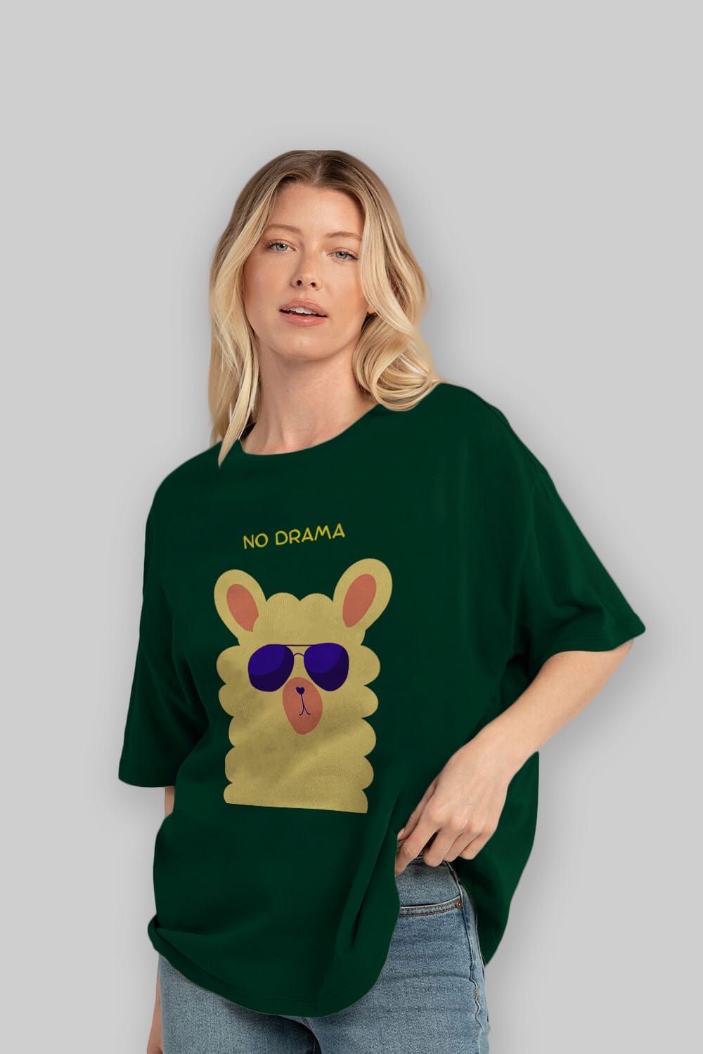 No Drama Yazılı Lama Ön Baskılı Oversize t-shirt Erkek Kadın Unisex
