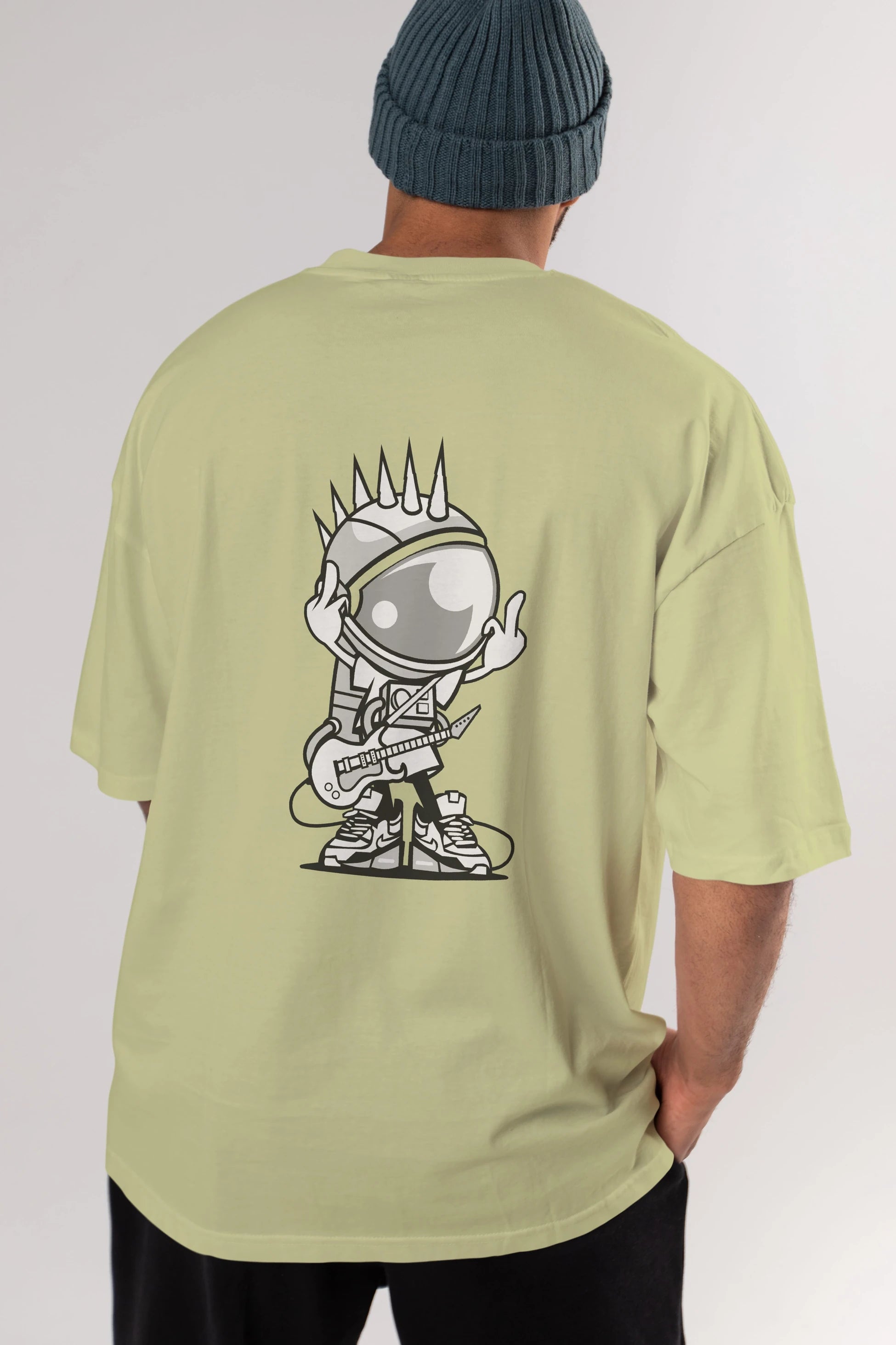 Astronaut Punk Rock Arka Baskılı Oversize t-shirt Erkek Kadın Unisex %100 Pamuk tişort