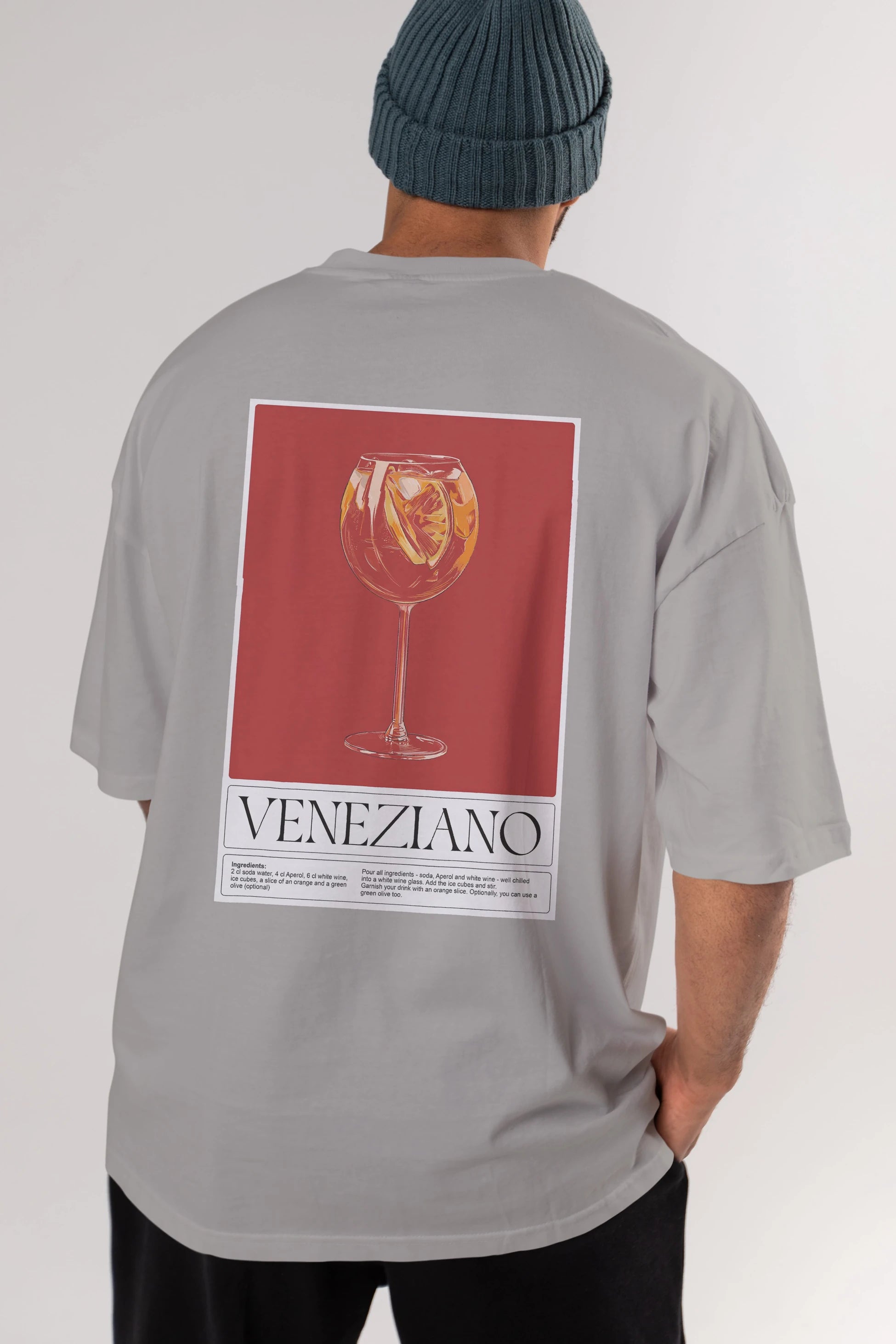 Veneziano Arka Baskılı Oversize t-shirt Erkek Kadın Unisex %100 Pamuk Bisiklet Yaka tişort