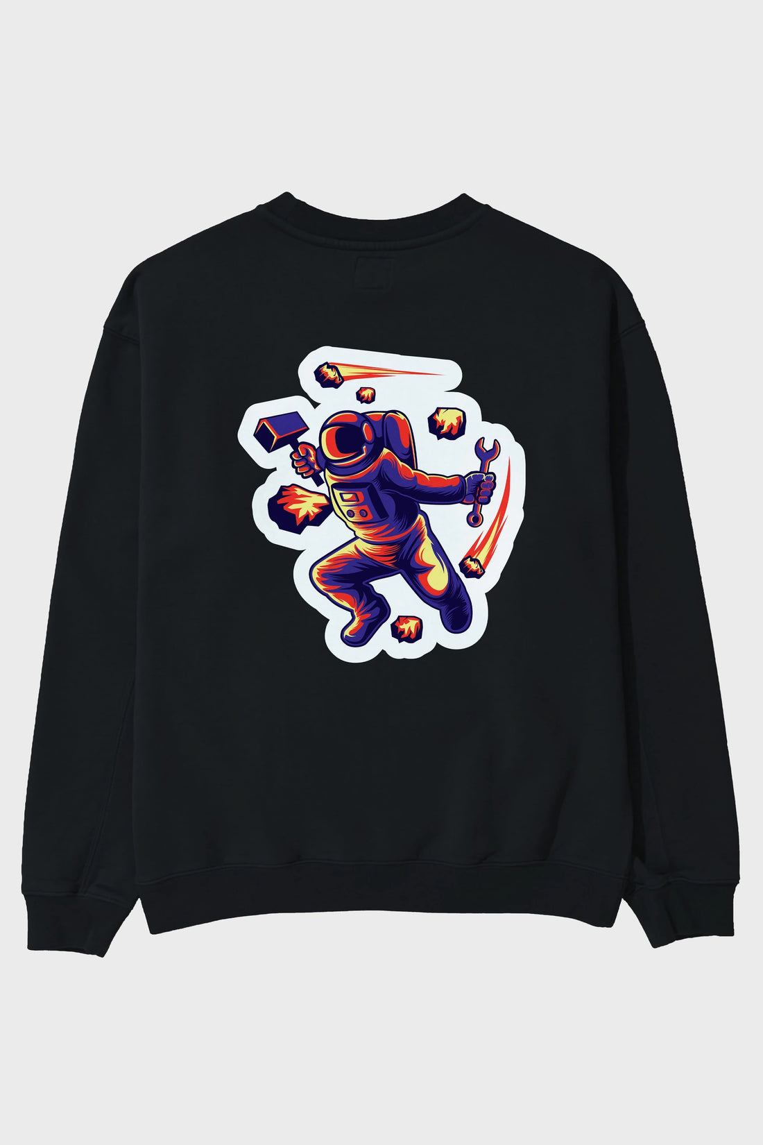 Astronaut Block Meteor Sticker Arka Baskılı Oversize Sweatshirt Erkek Kadın Unisex