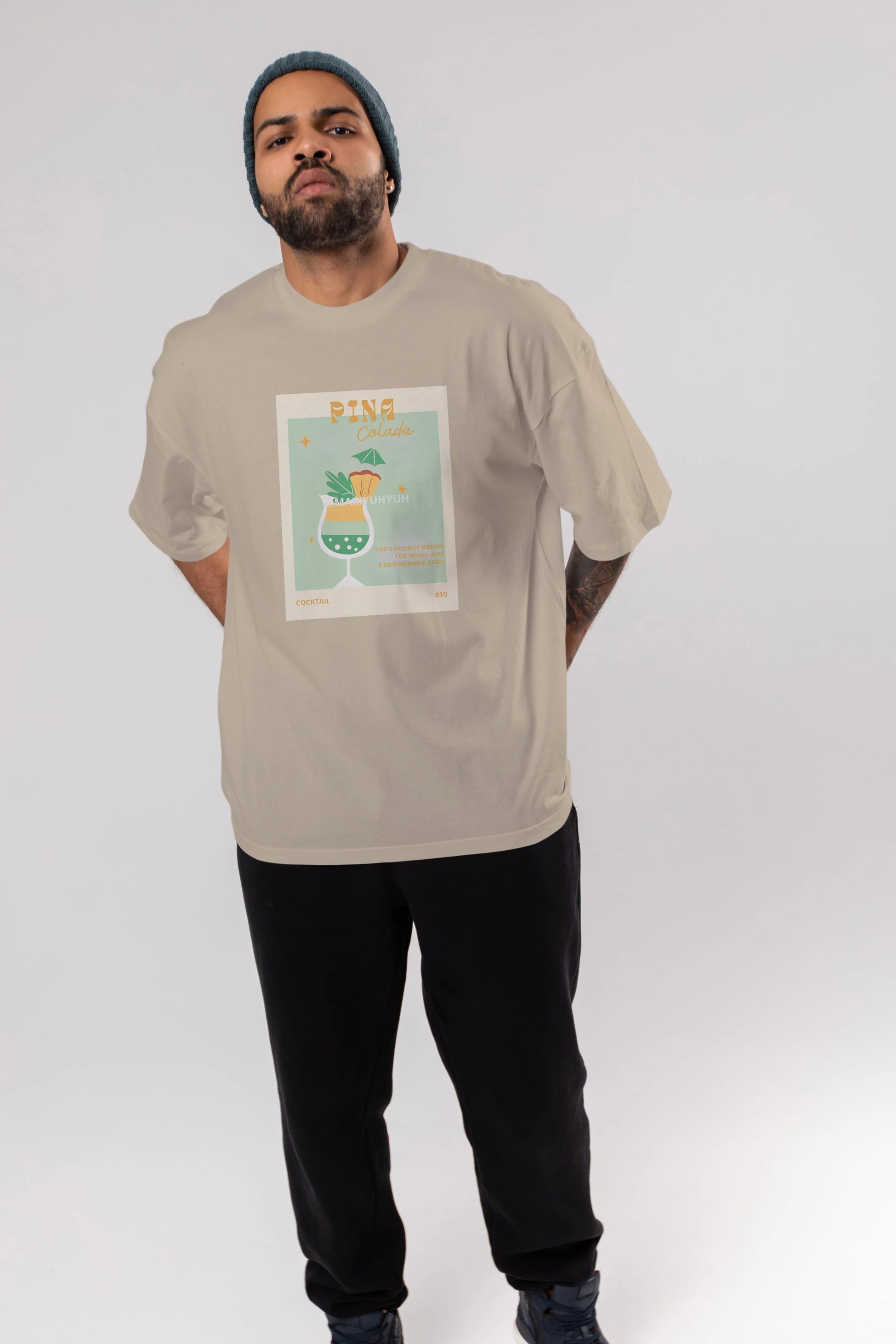 Pina Colada Ön Baskılı Oversize t-shirt Erkek Kadın Unisex %100 Pamuk Bisiklet Yaka tişort