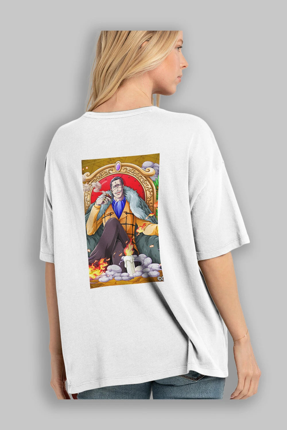 Crocodile Anime Arka Baskılı Oversize t-shirt Erkek Kadın Unisex %100 pamuk tişort